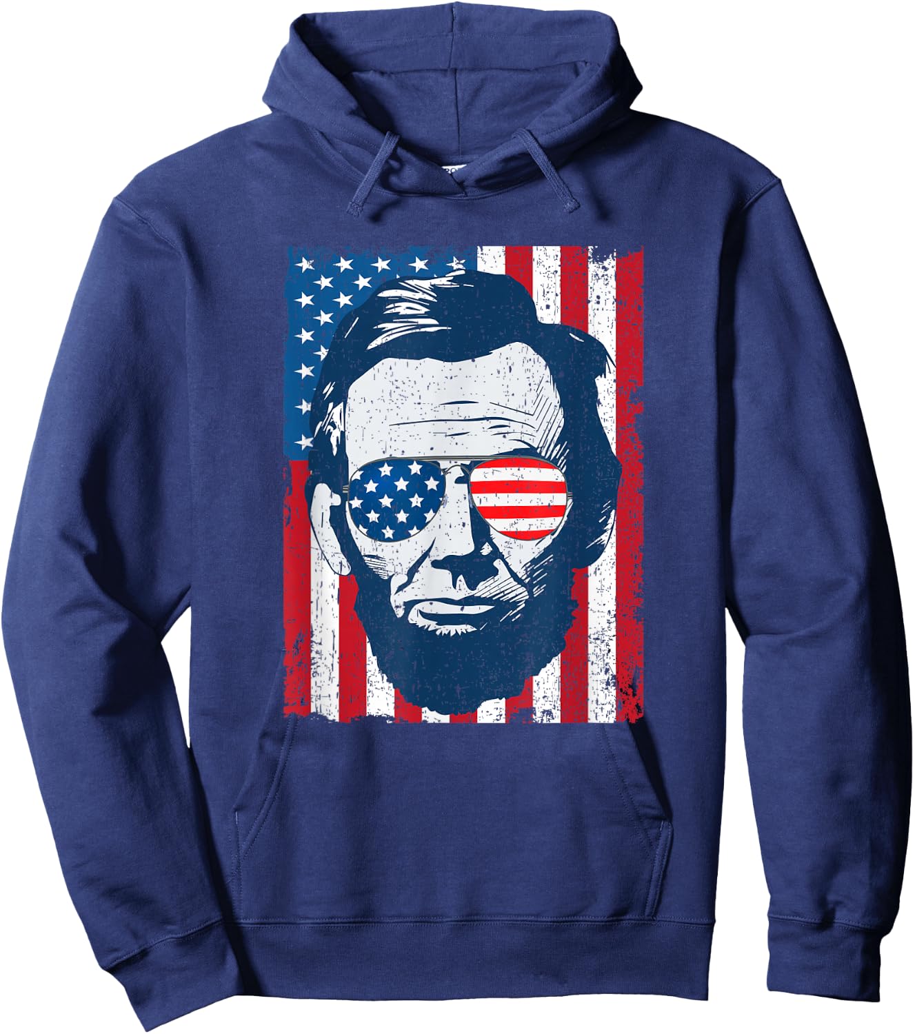 Abe Lincoln Beard Sunglasses & American Flag 4th of July Hoodie - Hoodie | Navy
