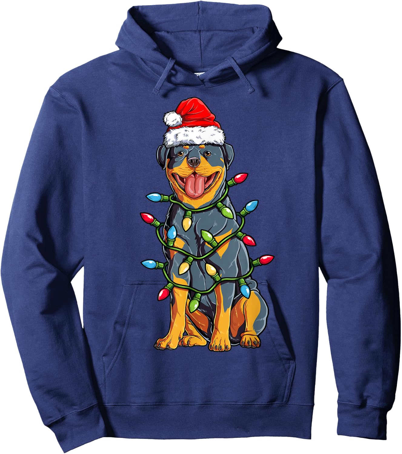 Rottweiler Santa Christmas Tree Lights Xmas Boys Dog Dogmas Hoodie - Hoodie | Navy
