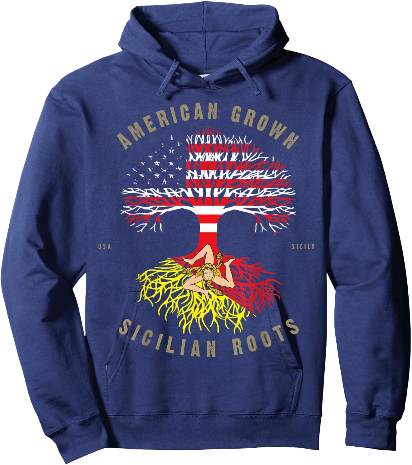American Grown with Sicilian Roots - Sicily Malta Hoodie - Hoodie | Navy