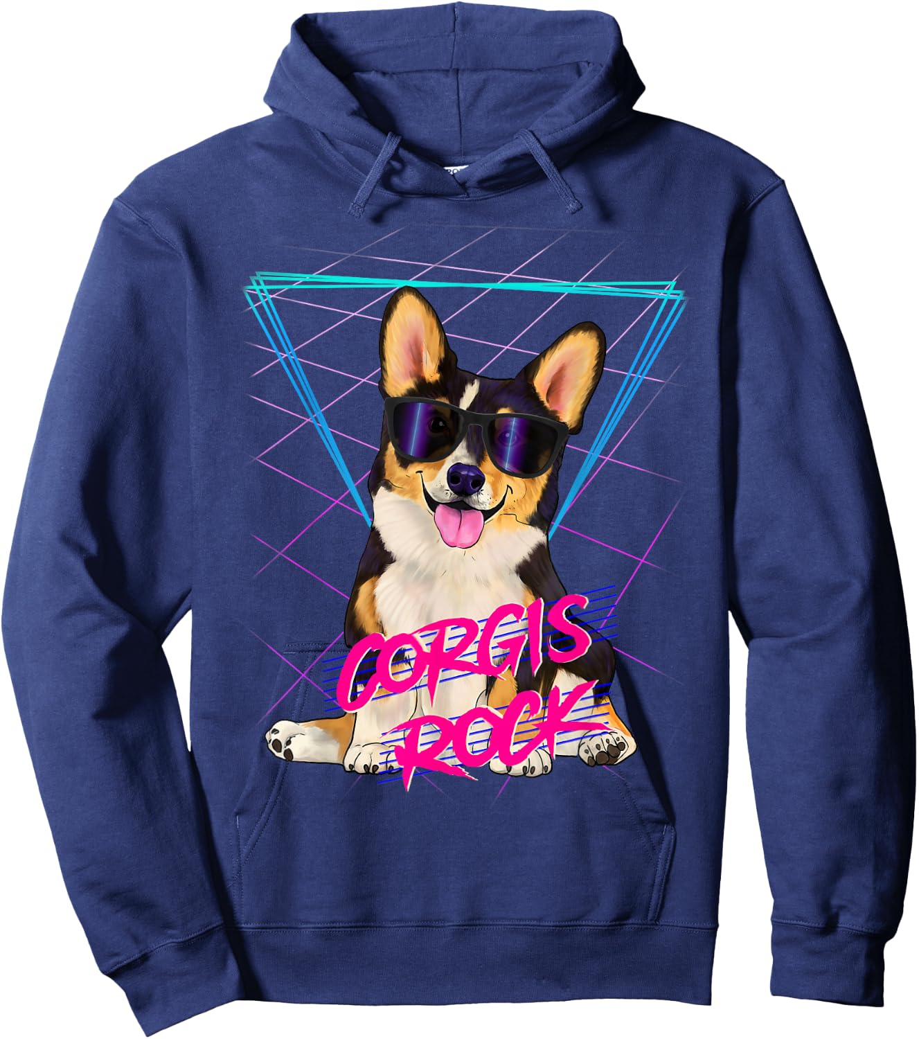 Corgis Rock - retro 80s corgi dog in sunglasses Hoodie - Hoodie | Navy