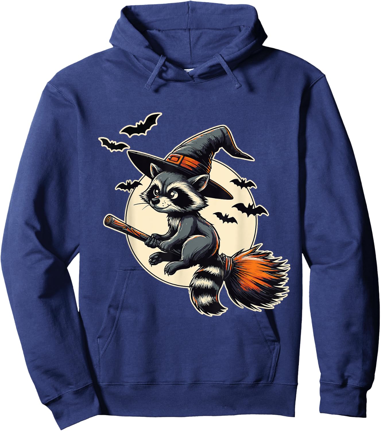 Raccoon Witch on Broom Halloween Hoodie - Hoodie | Navy