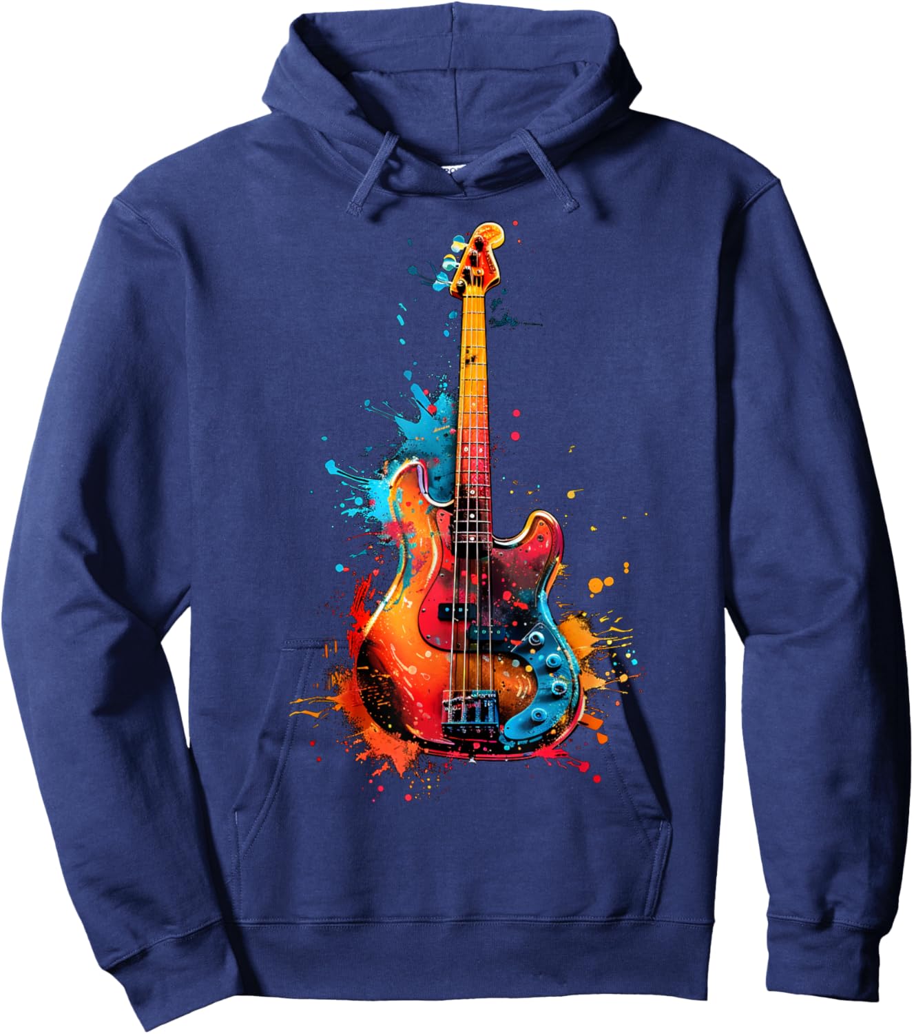 Bass Guitar Instrument on Colorful Painted Bass Guitar Hoodie - Hoodie | Navy