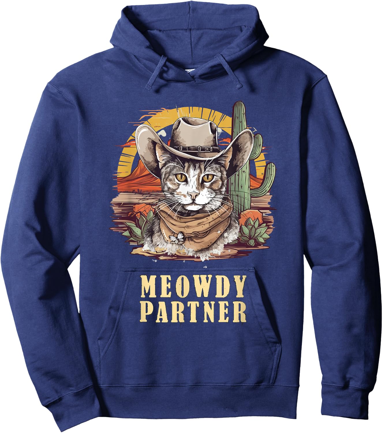 Meowdy Partner Cat Funny Howdy Meme Wild West Cowboy Hat Hoodie - Hoodie | Navy