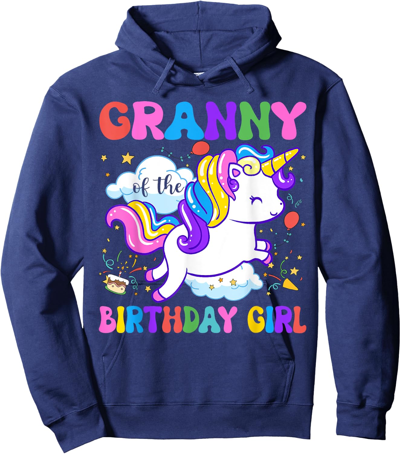 Granny of the Birthday Girl Groovy Unicorn Birthday Party Hoodie - Hoodie | Navy
