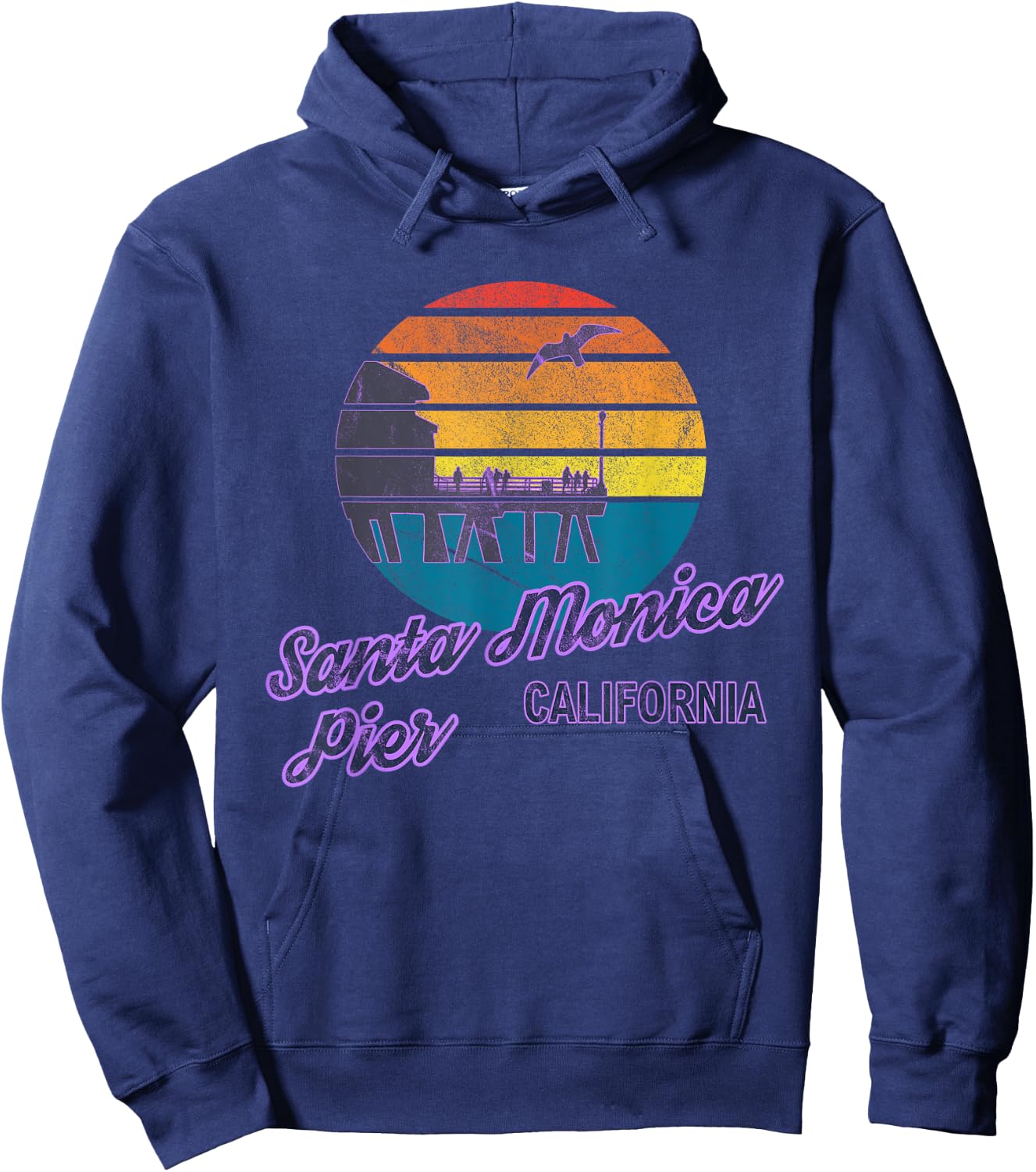 Santa Monica Pier LA California Surf Backpacking Beach USA Women Hoodie - Hoodie | Navy