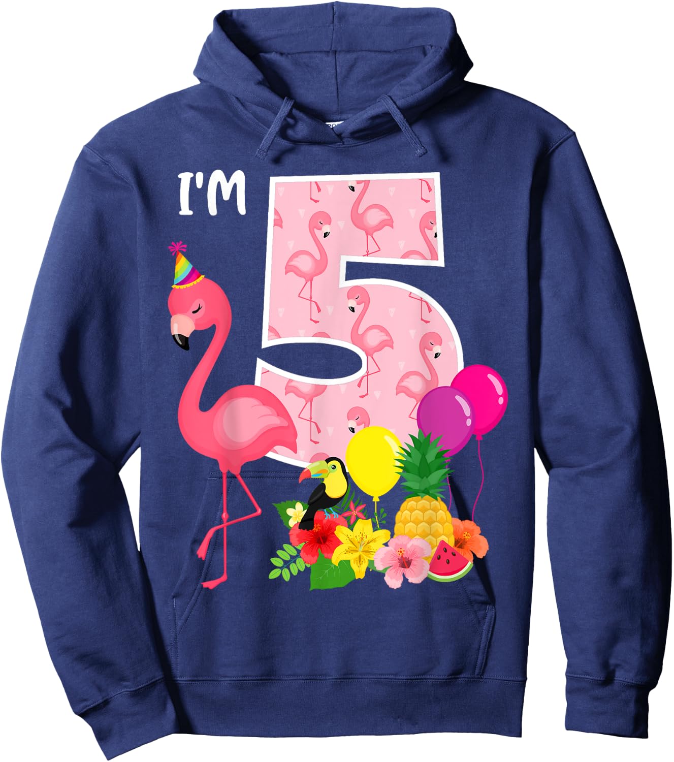 Flamingo Birthday I'm 5 Tropical Flamingo Theme 5th Birthday Hoodie - Hoodie | Navy