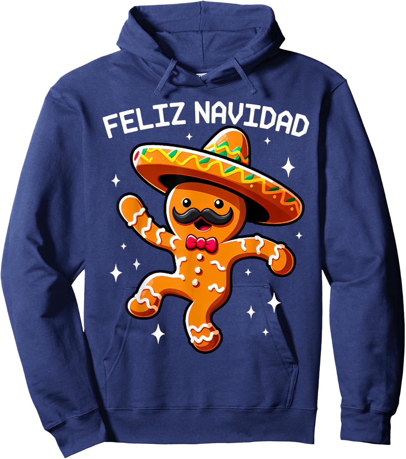 Feliz Navidad Mexican Gingerbread with Sombrero Christmas Hoodie - Hoodie | Navy