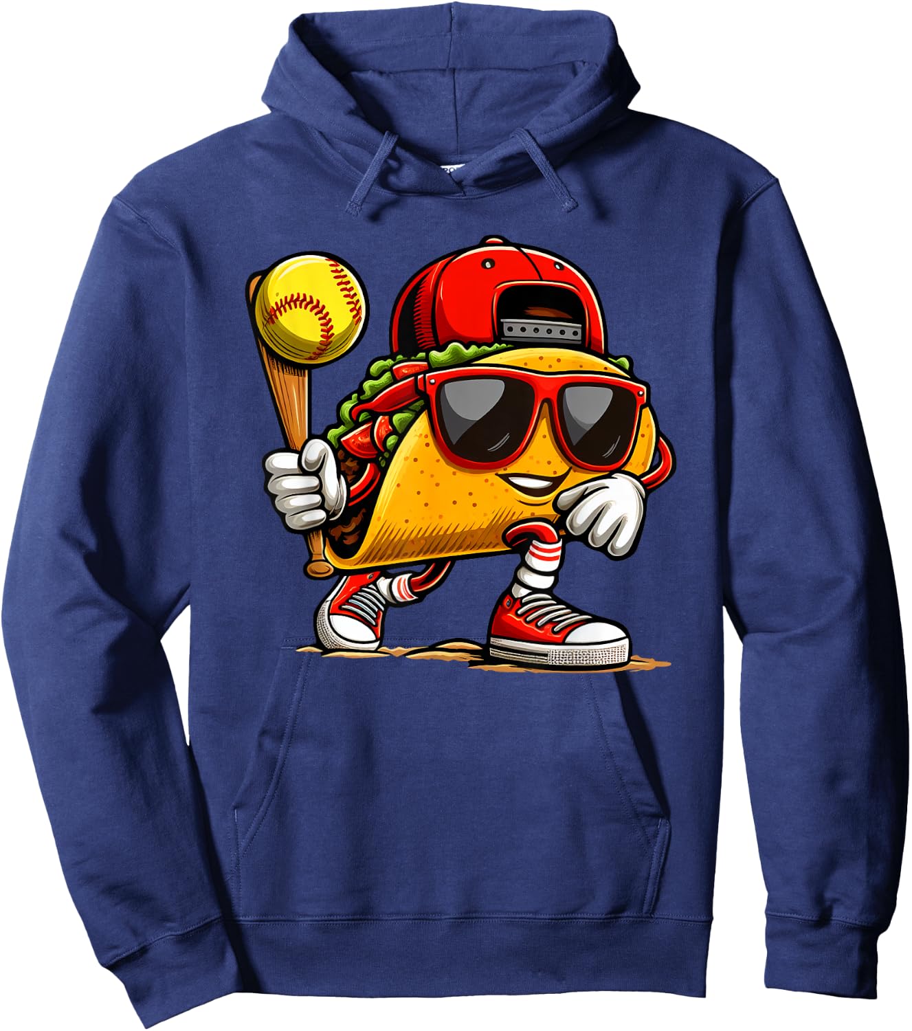 Taco Playing Softball Mexican Cinco De Mayo Kids Boys Men Hoodie - Hoodie | Navy
