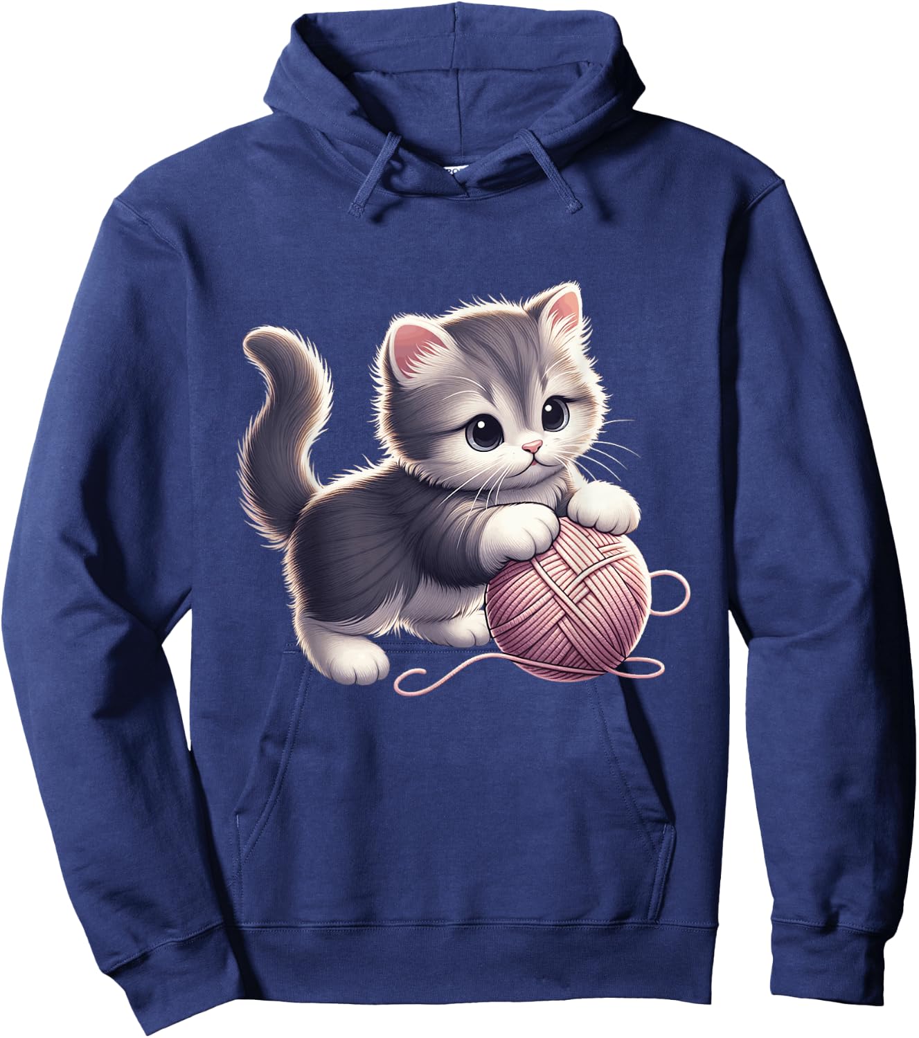 Cute Kitten Cat playing with Wool Ball Adorable Playful Hoodie - Hoodie | Navy