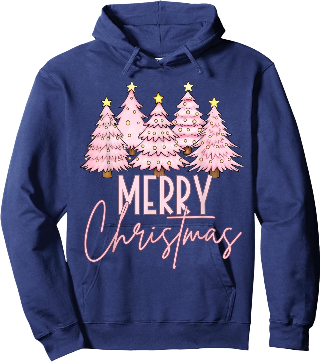 Pink Christmas Tree Merry and Bright Christmas Tree Hoodie - Hoodie | Navy