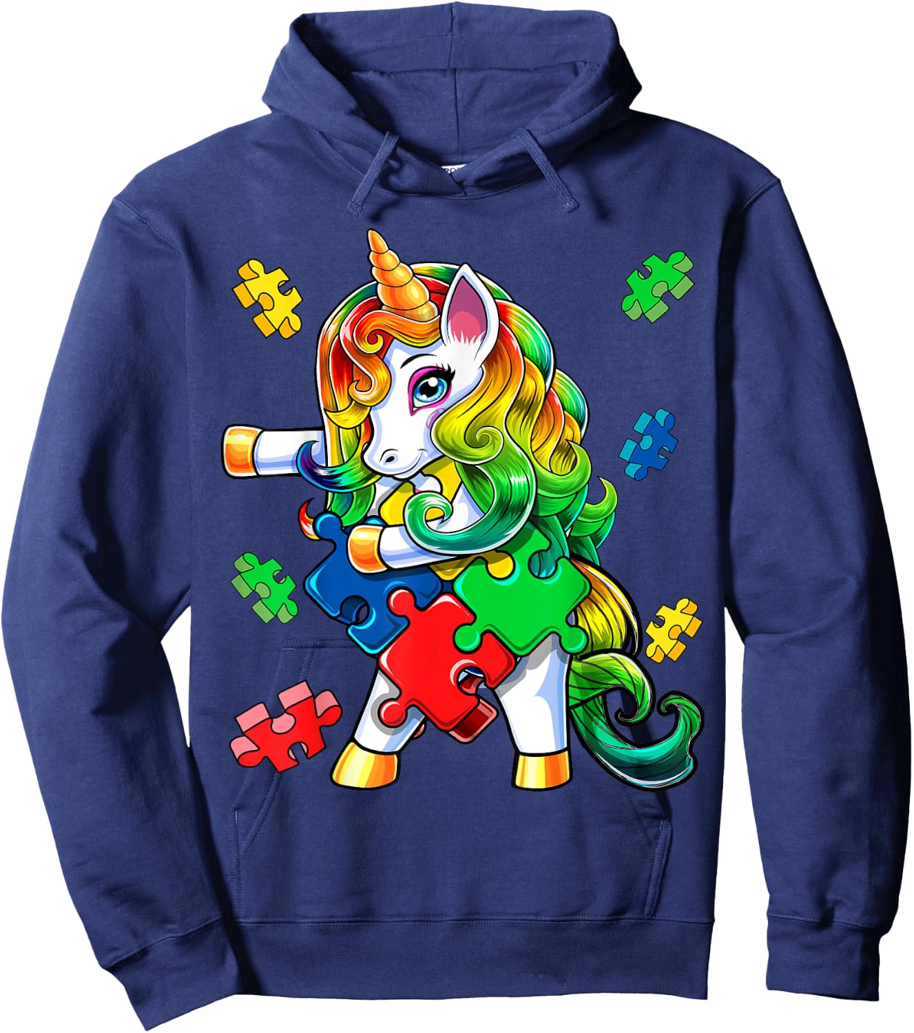 Autism Awareness Flossing Unicorn Puzzle Piece Gift Kids Hoodie - Hoodie | Navy