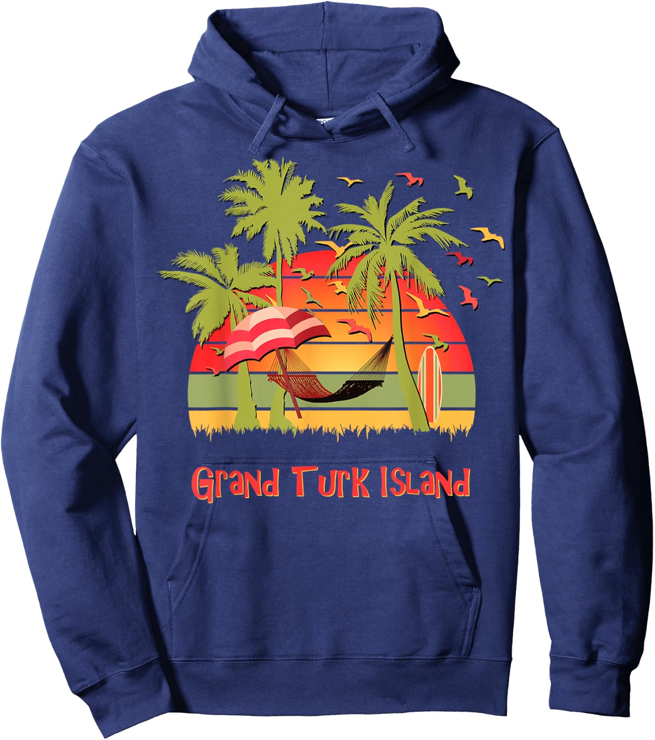 Grand Turk Island Tropical Beach Hammock Sunset Women Kids Hoodie - Hoodie | Navy
