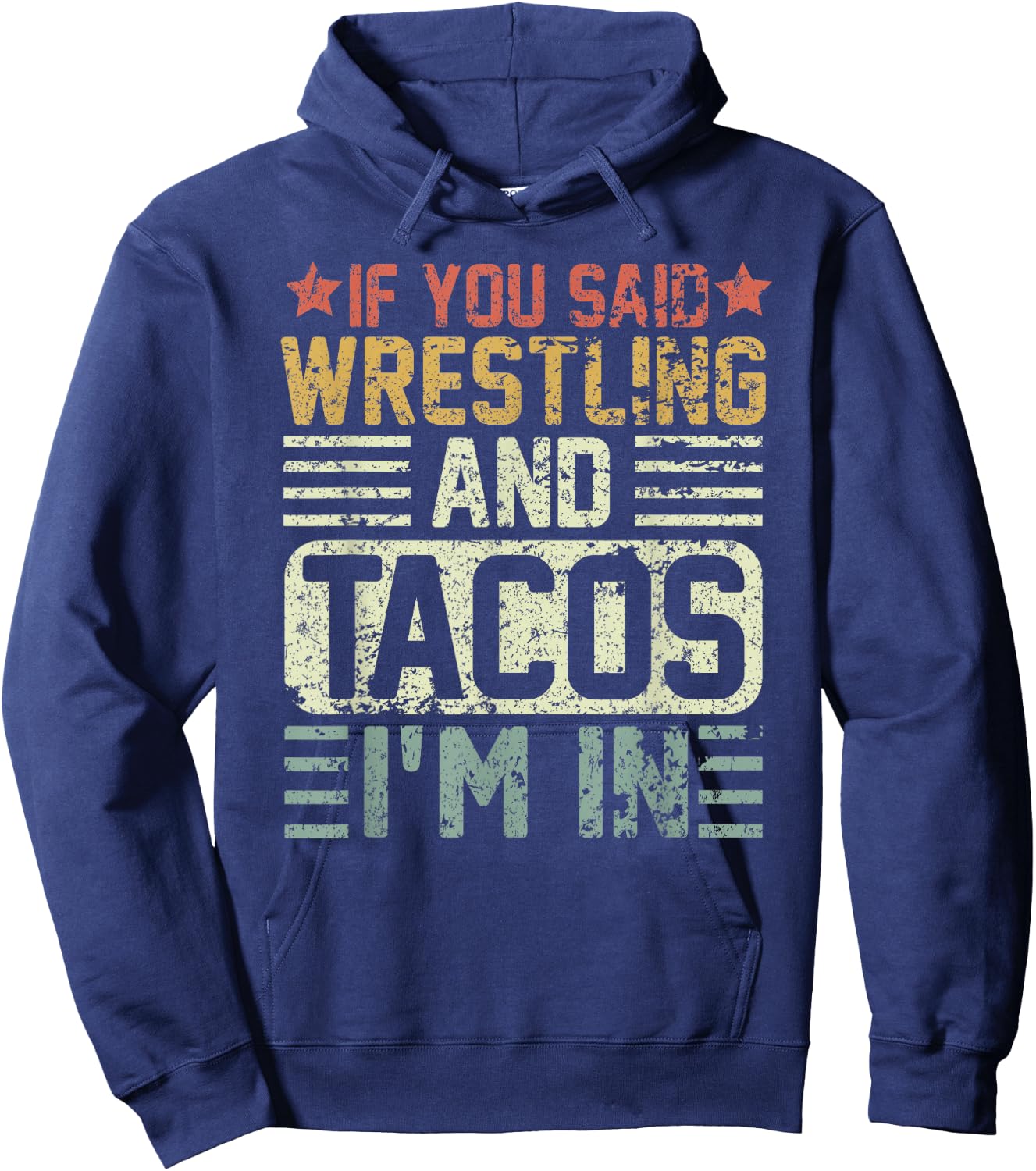Vintage Funny Wrestling And Tacos Novelty Sports Hoodie - Hoodie | Navy