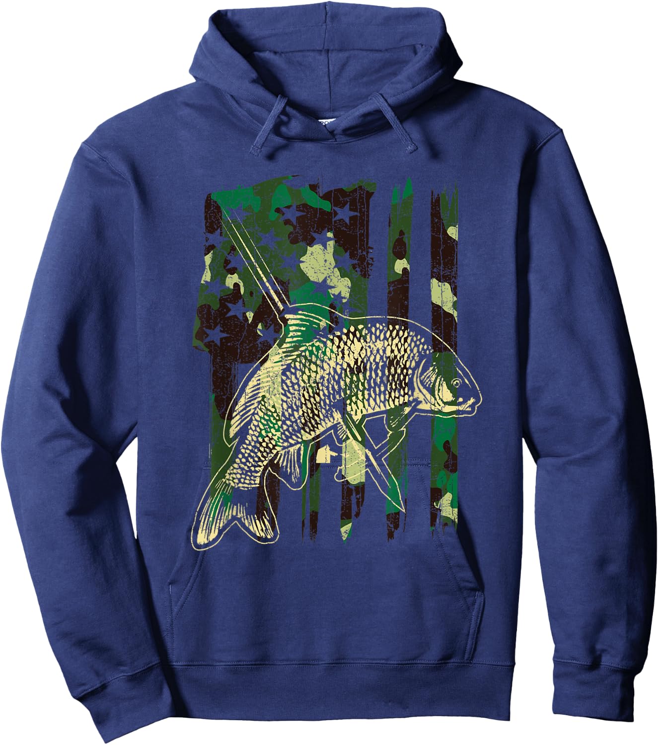 Camo American Flag Bowfishing Gift | Bow Fishing, Bow Fisher Hoodie - Hoodie | Navy