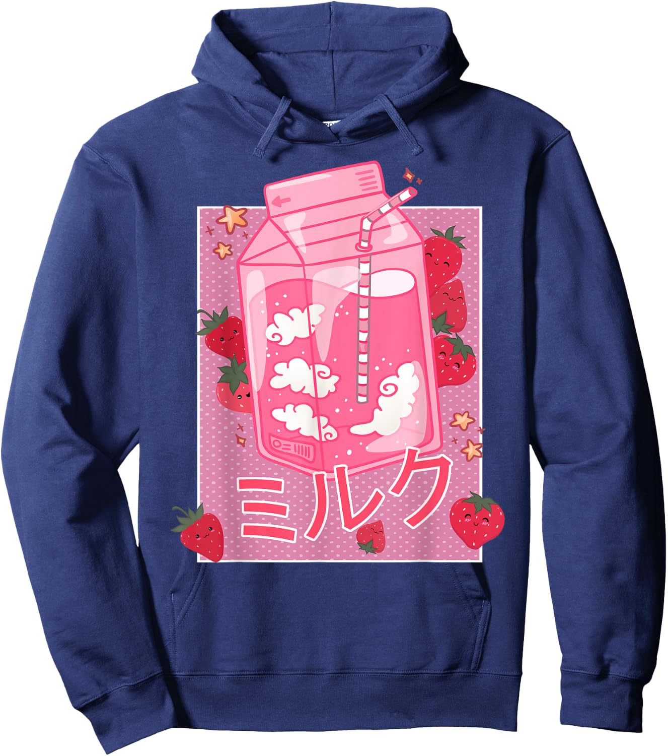 Retro 90s Strawberry Milk Shake - Funny Japanese Kawaii Milk Hoodie - Hoodie | Navy