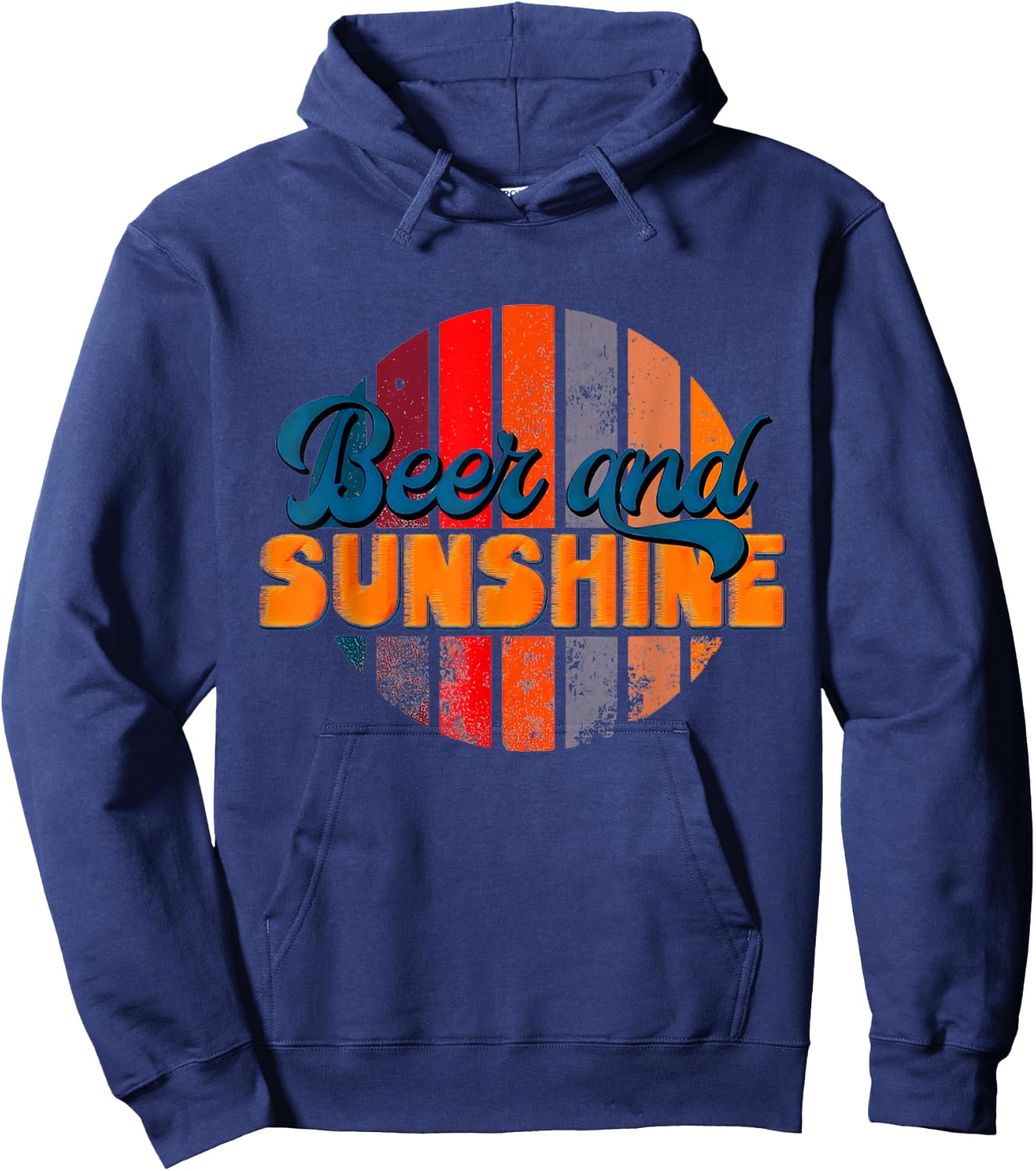 Funny Summer Vacation Beers and Sunshine Retro Beach Hoodie - Hoodie | Navy