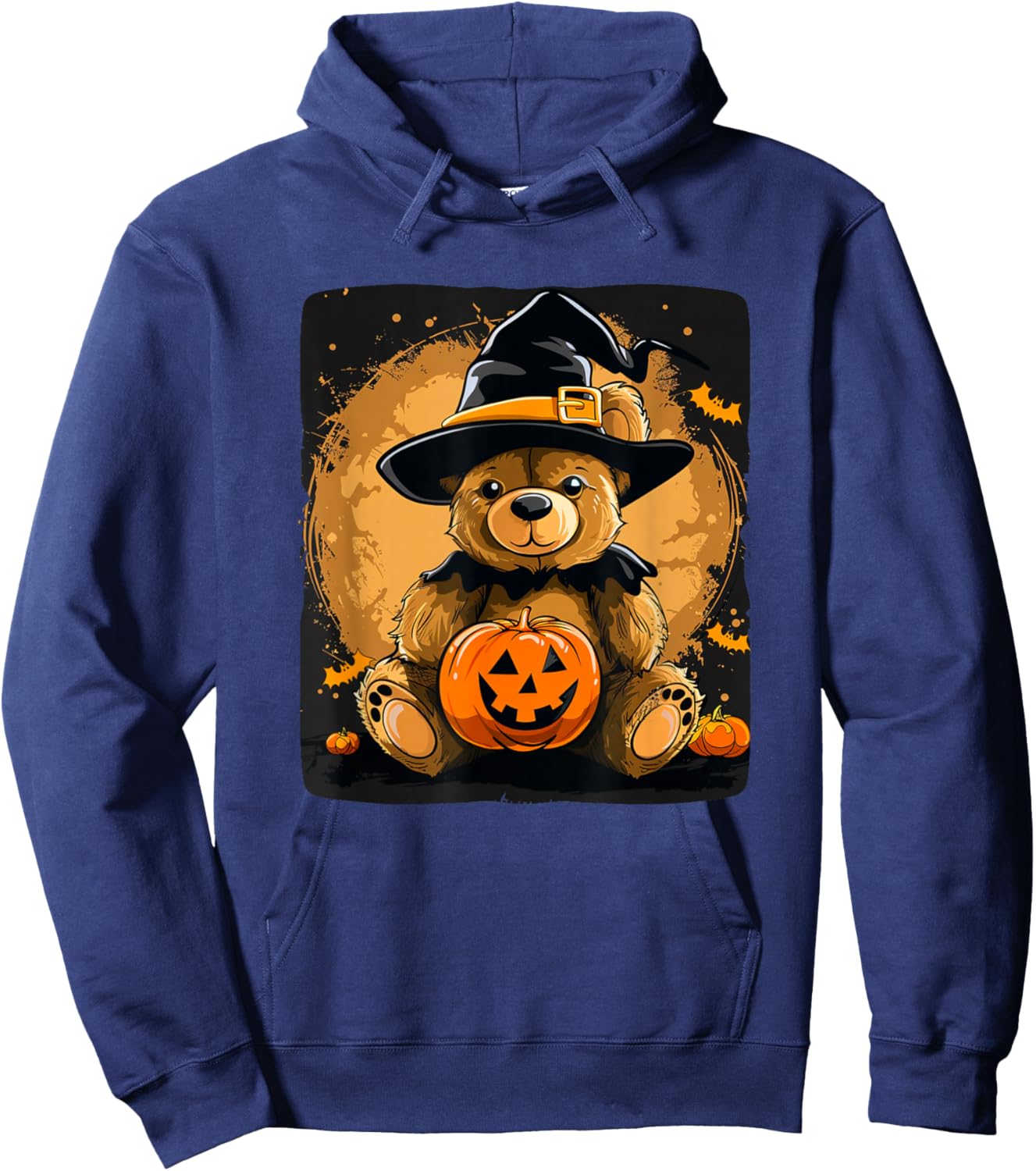 Halloween Pumpkin with Funny Teddy Bear for Adults and Kids Hoodie - Hoodie | Navy
