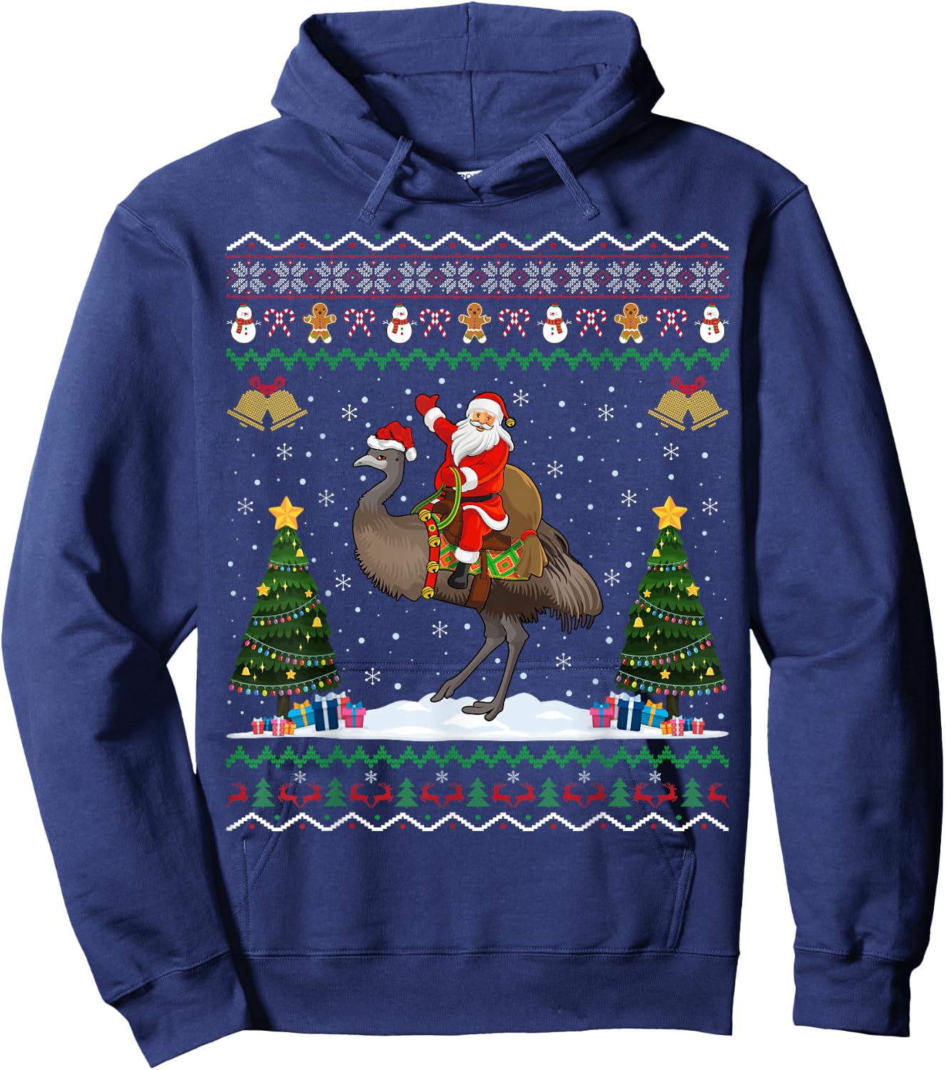 Emu Bird Ugly Xmas Gift Santa Riding Emu Christmas Hoodie - Hoodie | Navy