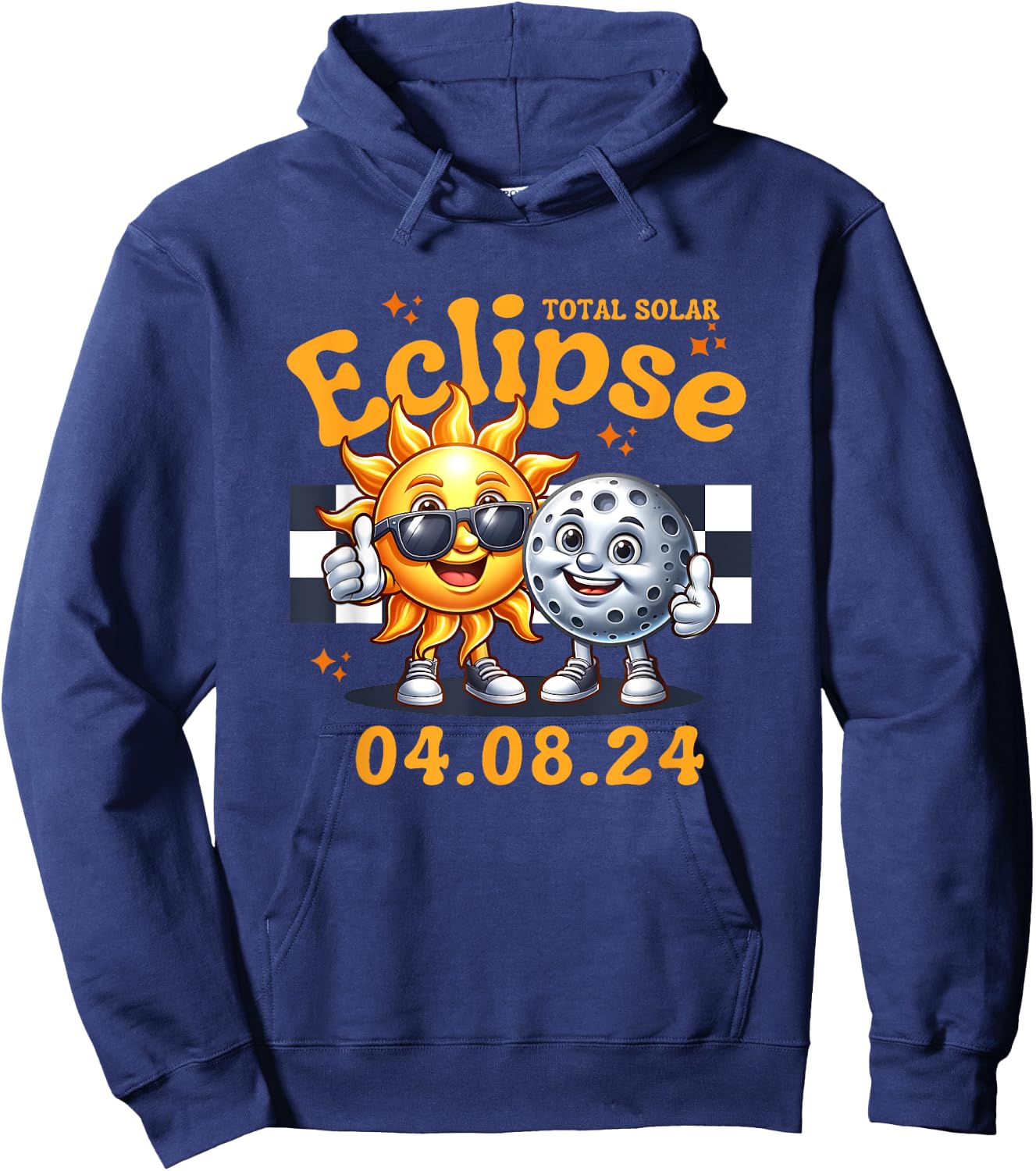 Total Solar Eclipse 04.08.24 Sun Moon Thumbs Up Funny Pals Hoodie - Hoodie | Navy