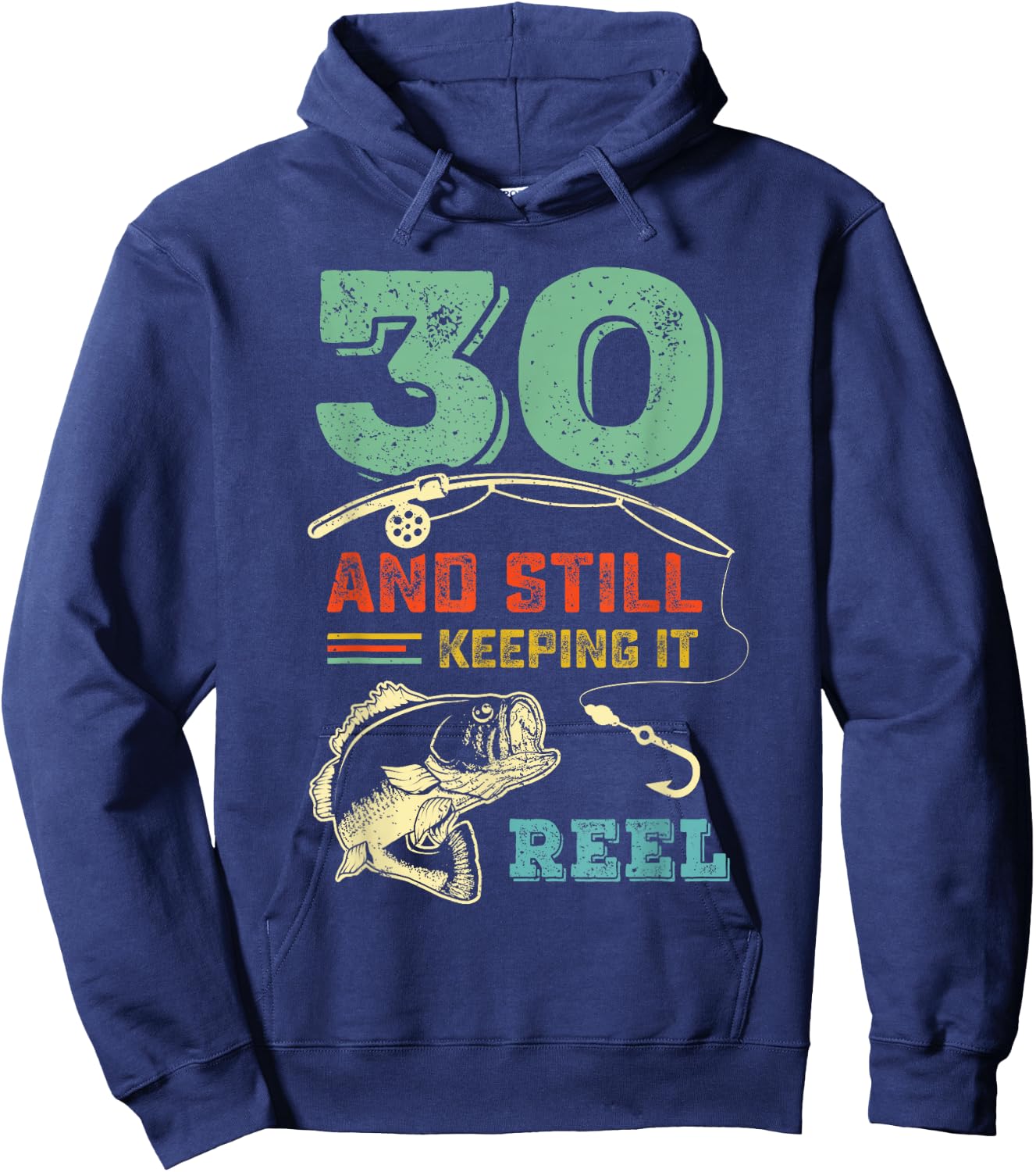 Turning 30 Bass Fish Fisherman 30th Birthday Fishing Gift Hoodie - Hoodie | Navy
