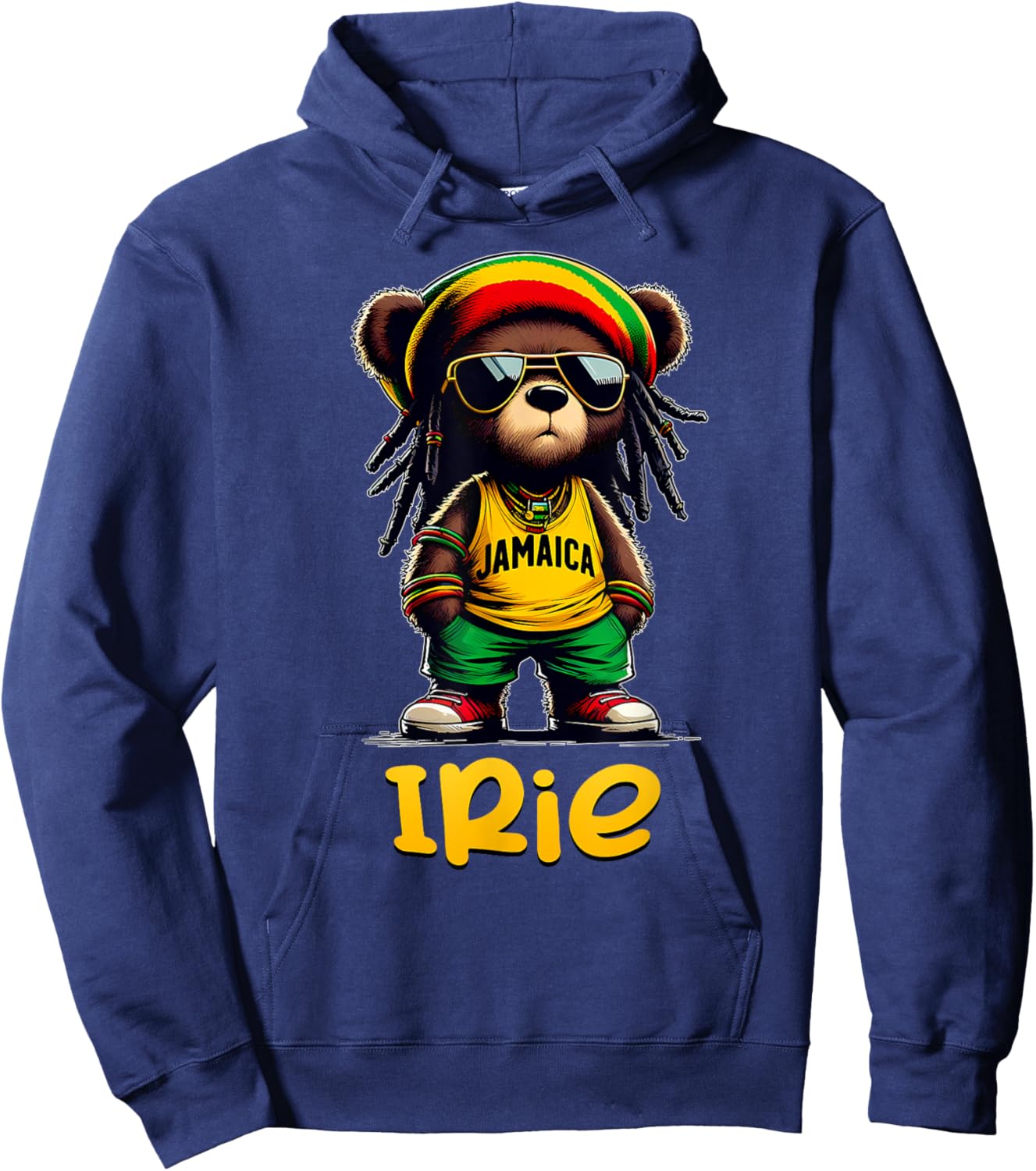 IRIE Rasta Reggae Teddy Bear Jamaica Patwa Jamaican Clothing Hoodie - Hoodie | Navy