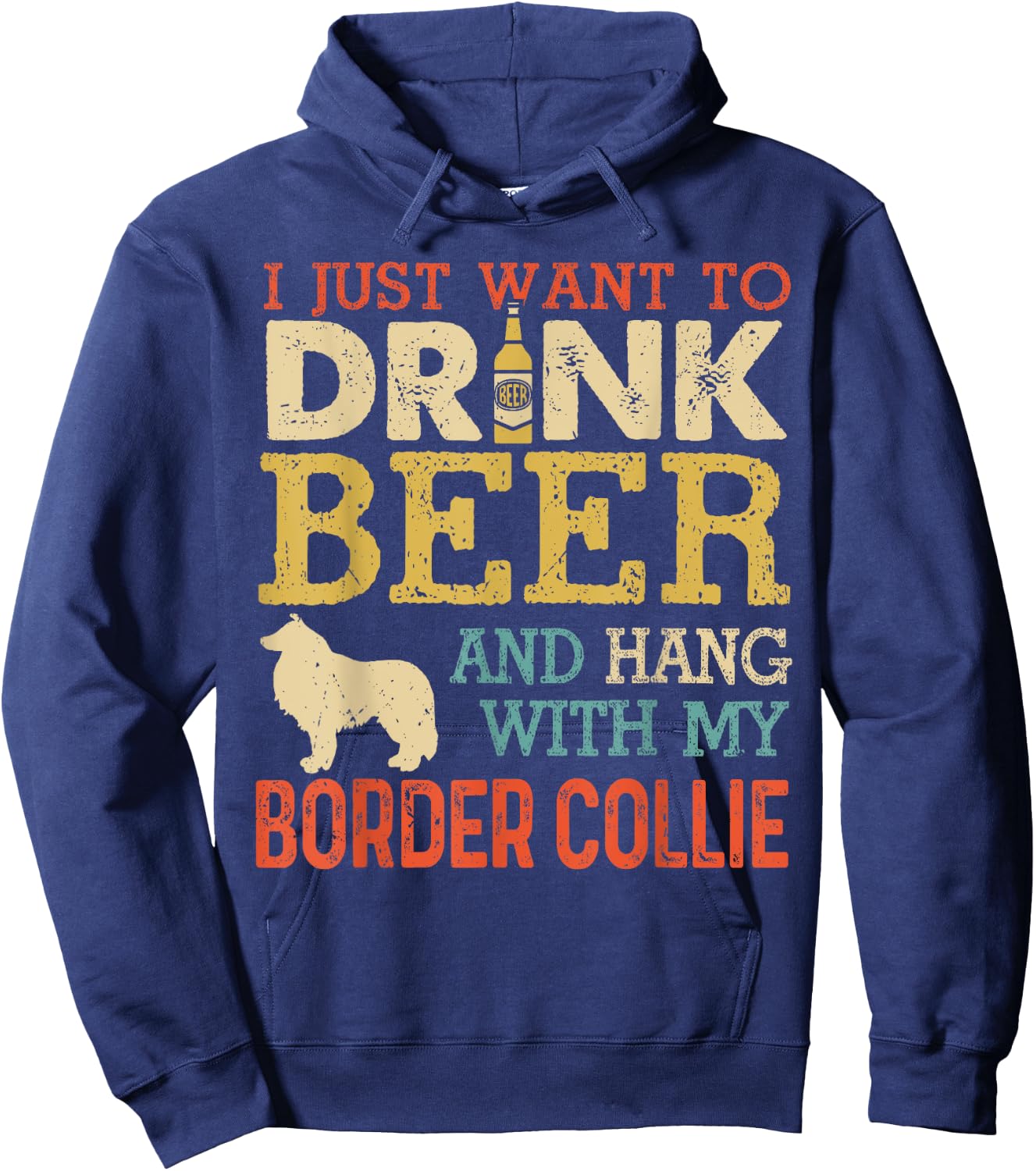 Border Collie Dad Drink Beer Hang With Dog Funny Men Vintage Hoodie - Hoodie | Navy