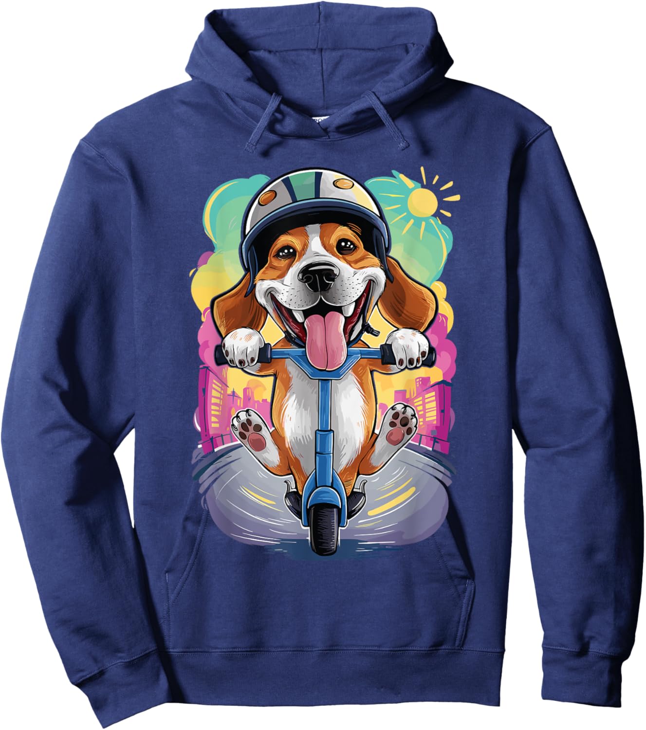 A funny Beagle dog riding an e-scooter Hoodie - Hoodie | Navy