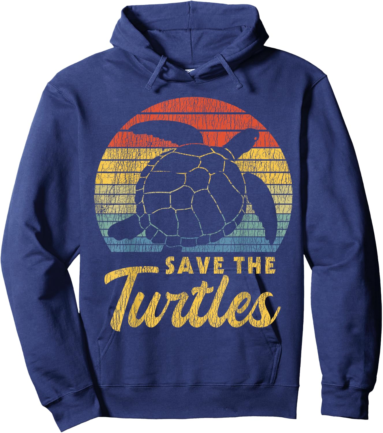 Retro Vintage Save The Turtles Skip The Straw Sea Animal Hoodie - Hoodie | Navy