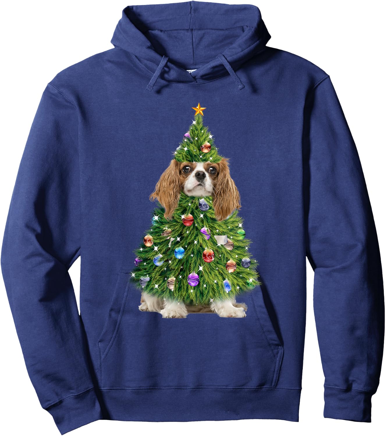 Cavalier Christmas Tree Lights Funny Cavalier Dog Xmas Hoodie - Hoodie | Navy