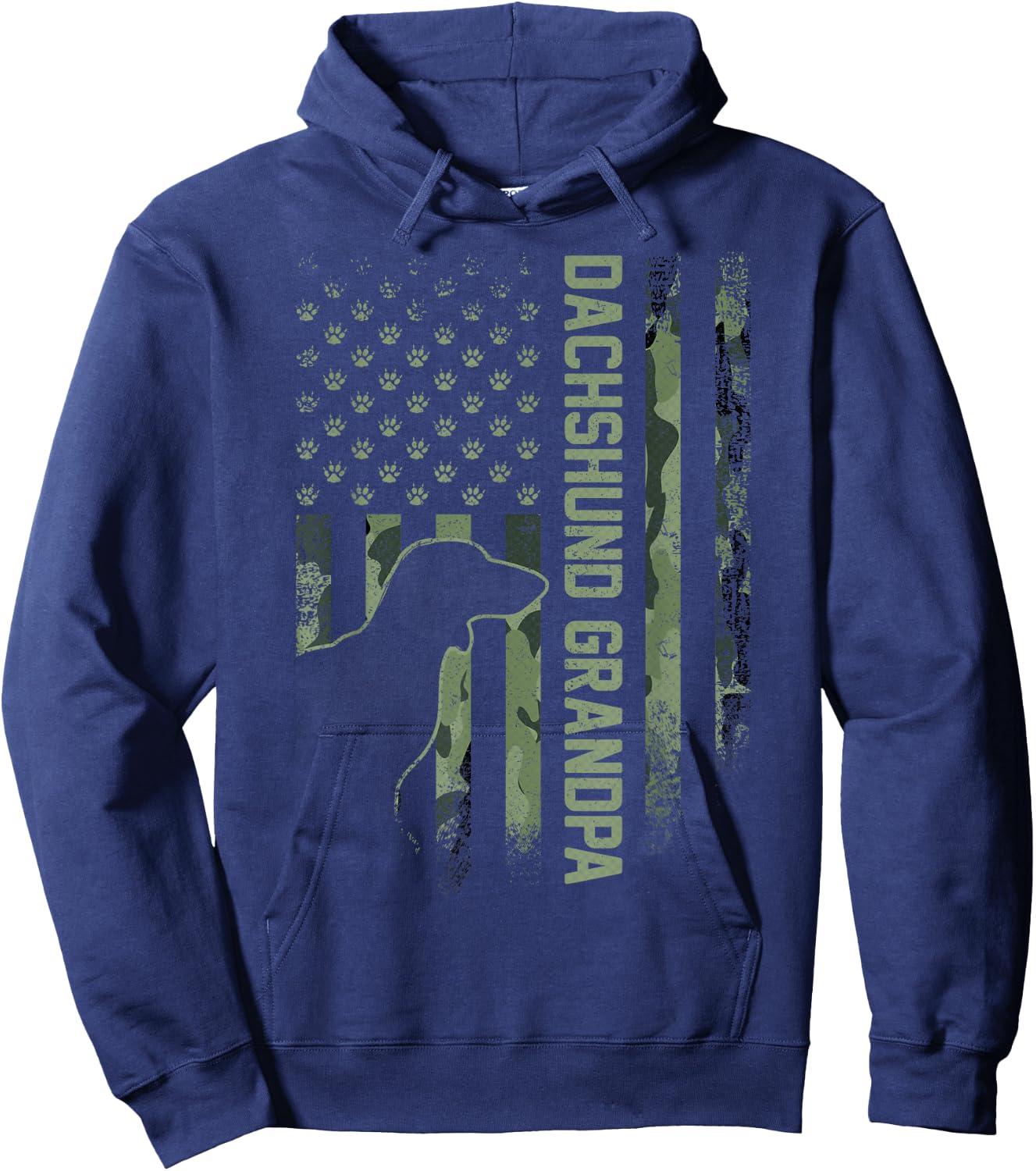 American Camo Flag Proud Dachshund Grandpa Wiener Silhouette Hoodie - Hoodie | Navy