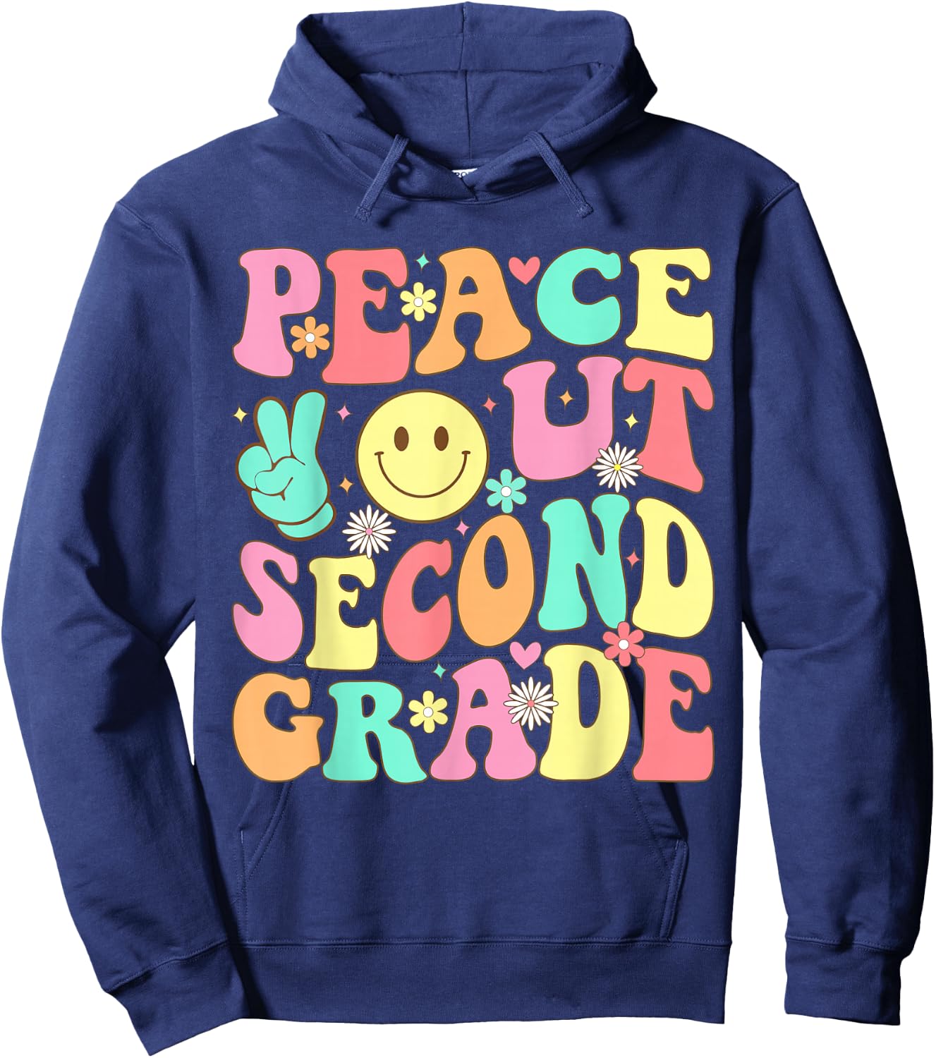 Peace Out Second Grade Groovy 2nd Grade Last Day of School Hoodie - Hoodie | Navy