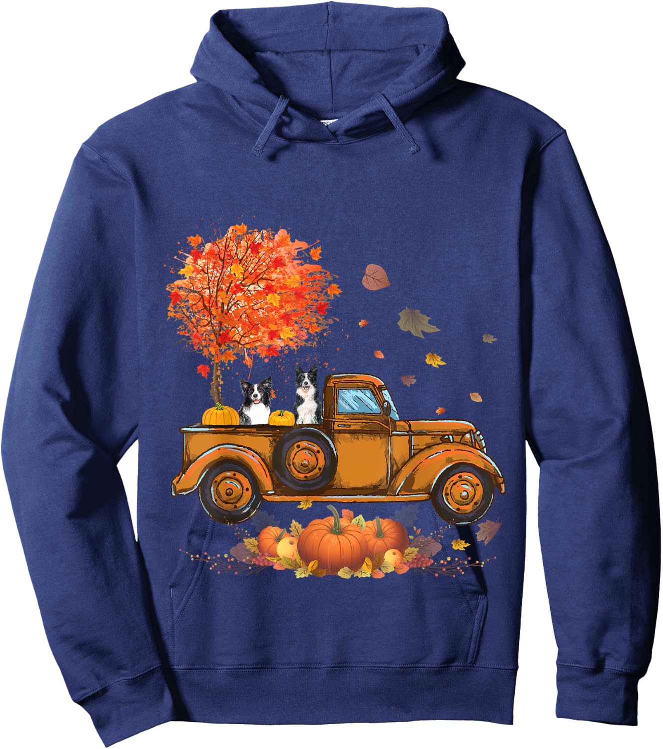 Border Collie Pumpkins Truck Autumn Leaf Fall thanksgiving Hoodie - Hoodie | Navy