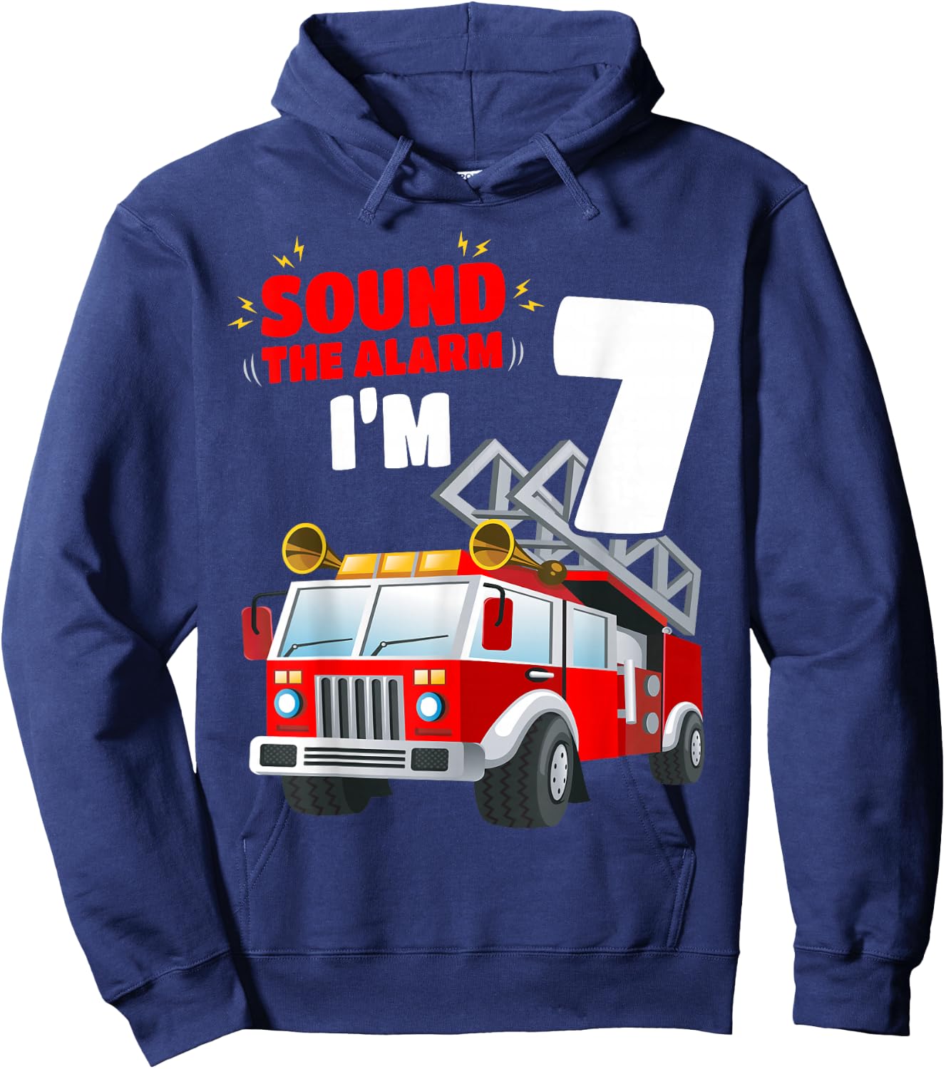 Kids Fire Truck 7th Birthday Shirt 7 Years Old FireFighter Hoodie - Hoodie | Navy