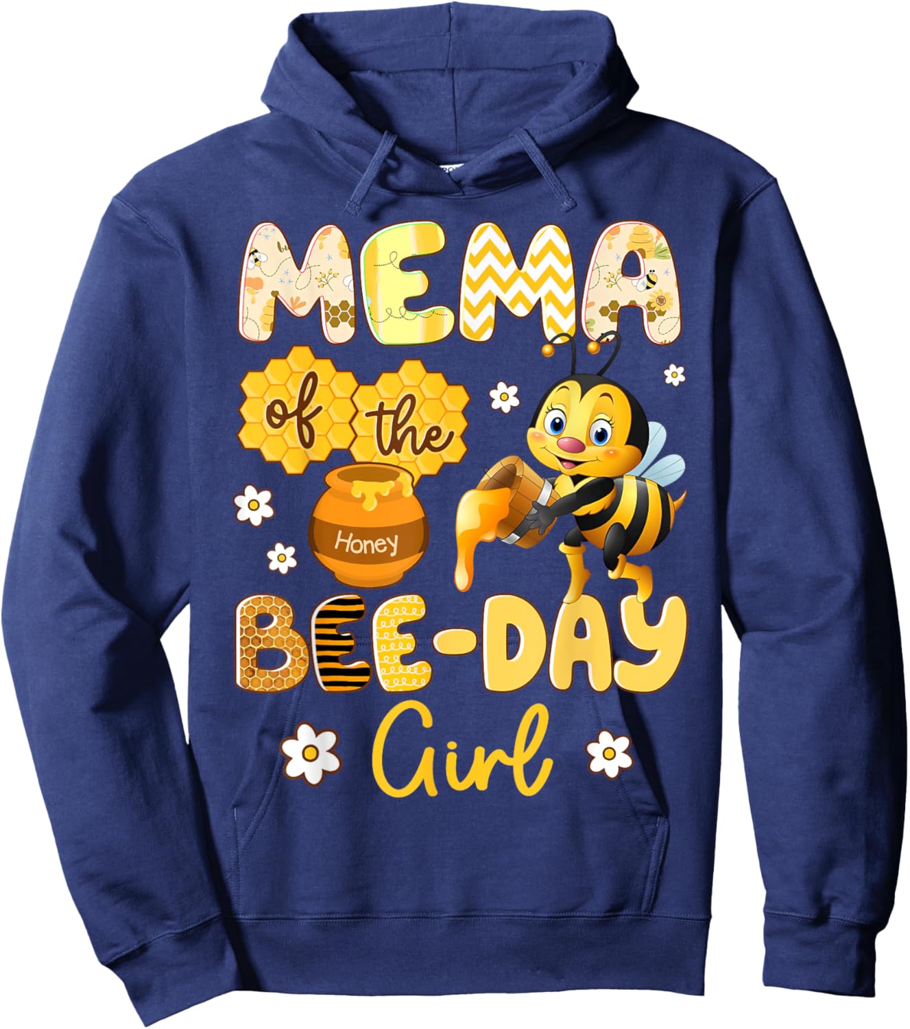 Mema Of The Bee-Day Girl Funny Bee Birthday Party Hoodie - Hoodie | Navy