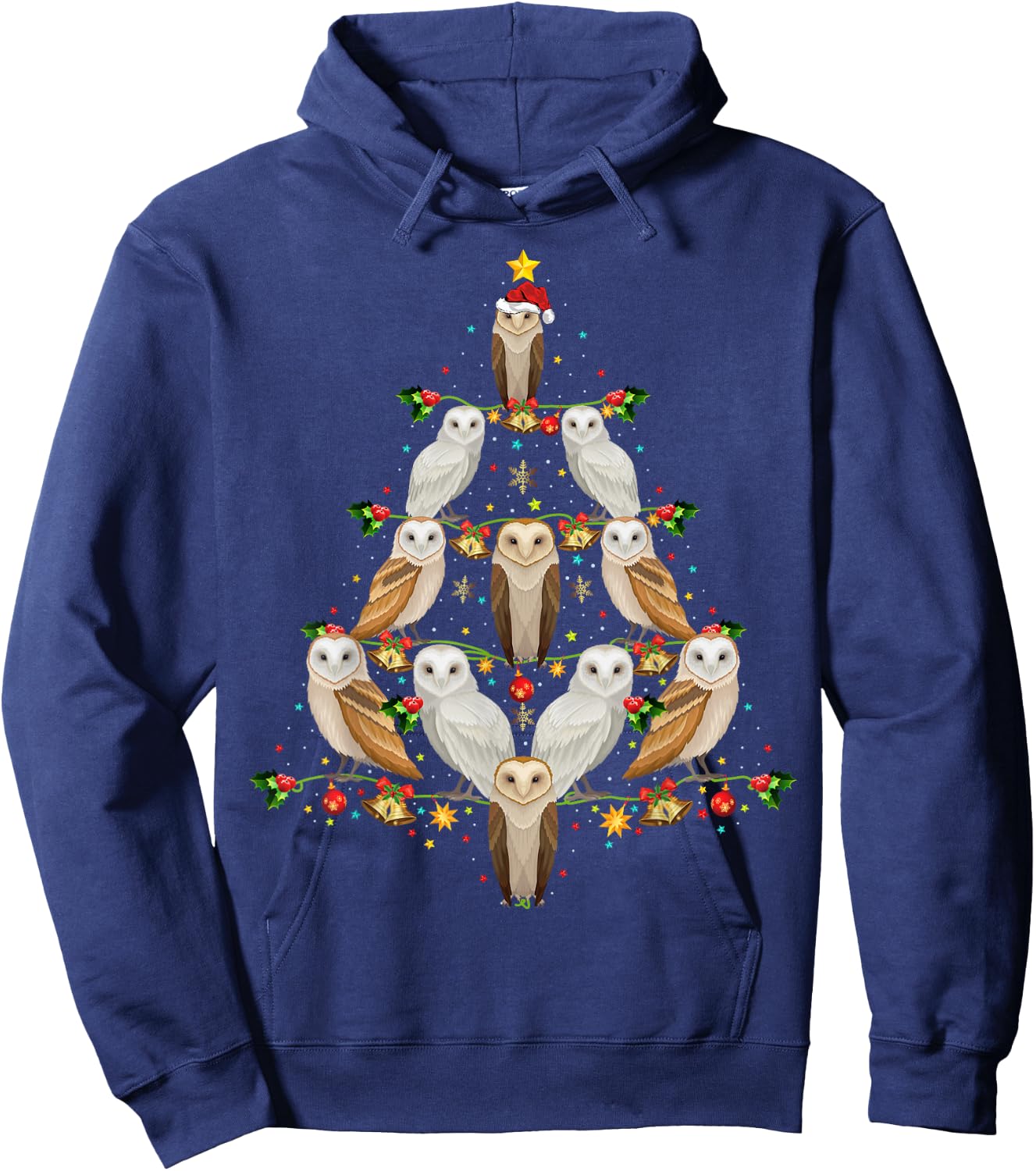 Barn Owl Bird Christmas Tree Gift Funny Christmas Barn Owl Hoodie - Hoodie | Navy