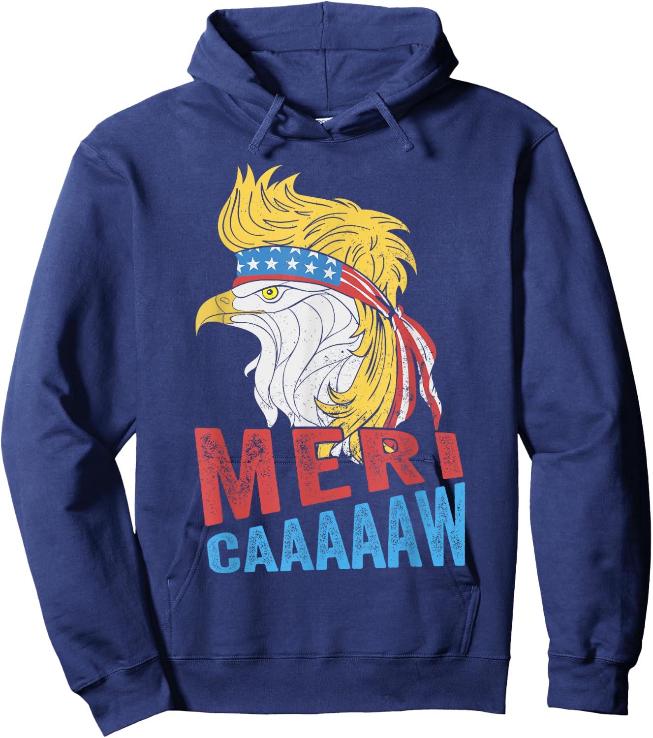 meri-caaaaaw - Eagle Mullet 4th Of July USA American Flag Hoodie - Hoodie | Navy