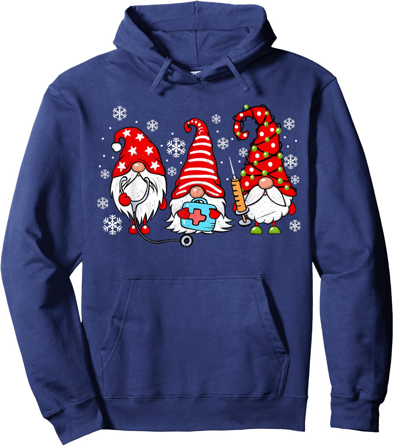 Nurse Christmas Gnomes Xmas Scrub Top ER Rn Nursing Gnomies Hoodie - Hoodie | Navy