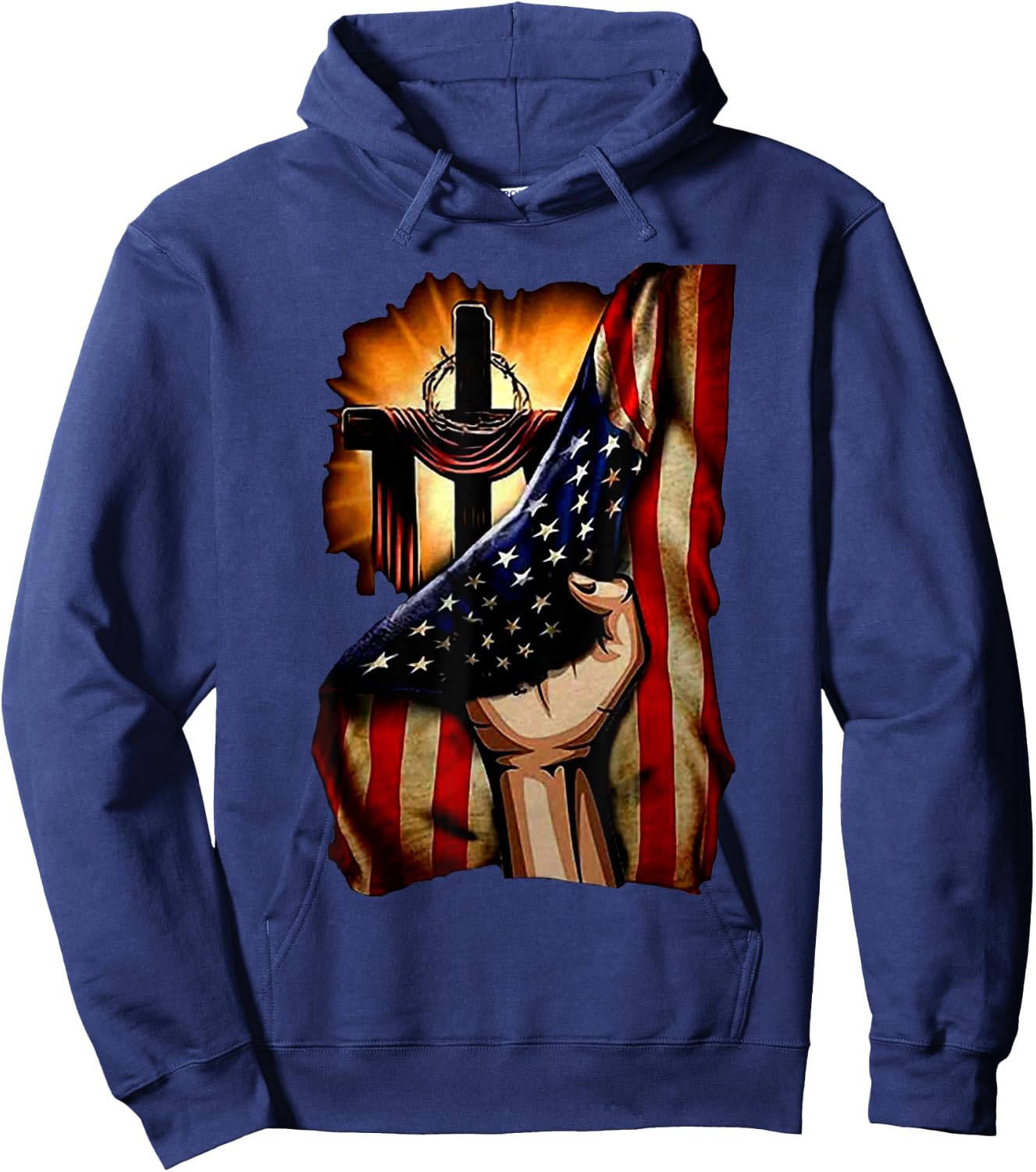 Cross Christ American Flag Pride Hand Christian Lover Gift Men Hoodie - Hoodie | Navy