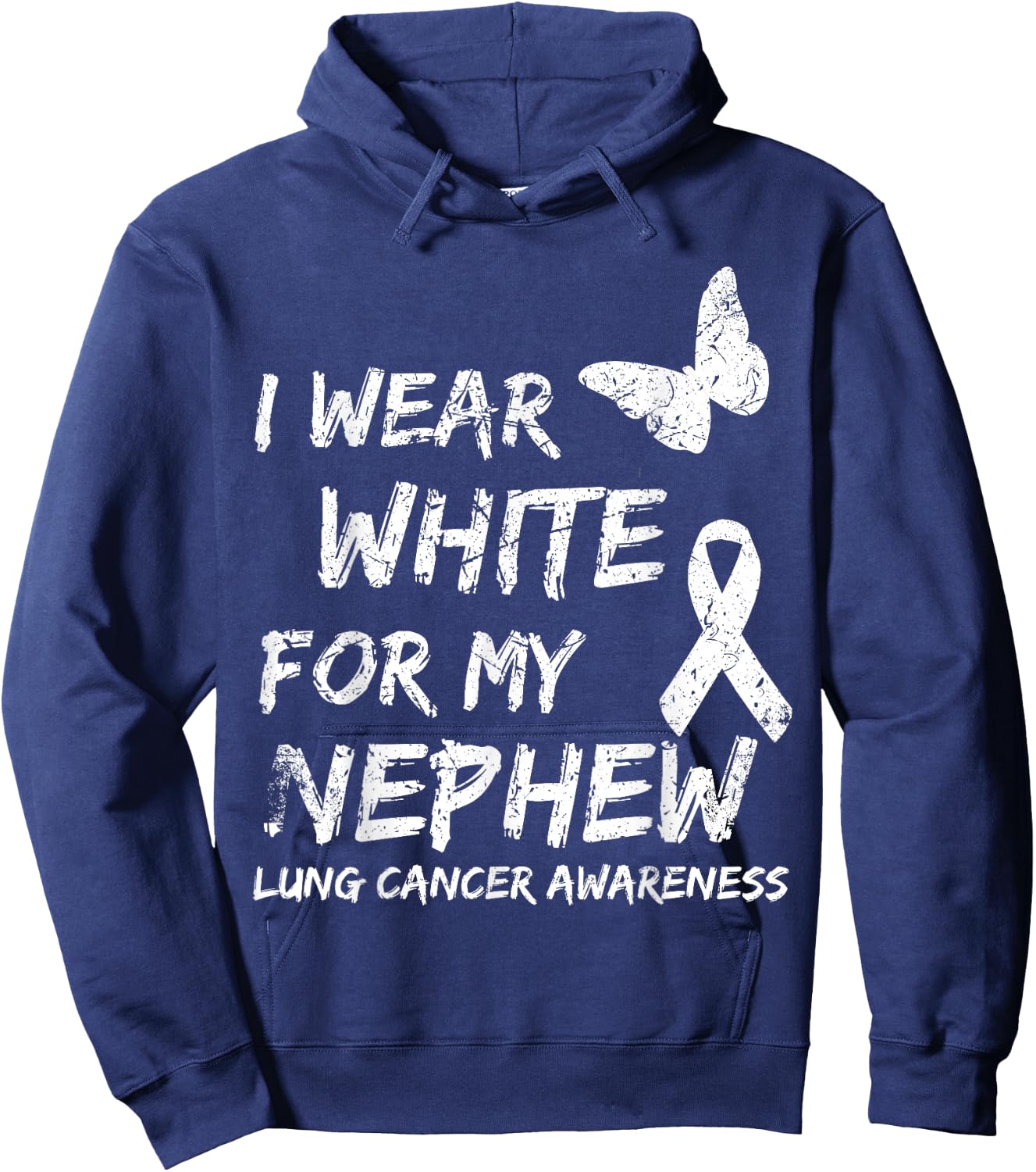 I Wear White For My Nephew Lung Cancer Awareness Ribbon Hoodie - Hoodie | Navy