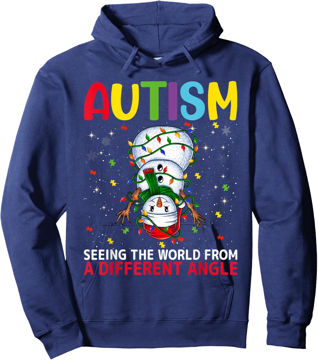 Autism Awareness Snowman Christmas Autistic Xmas Day Pajama Hoodie - Hoodie | Navy