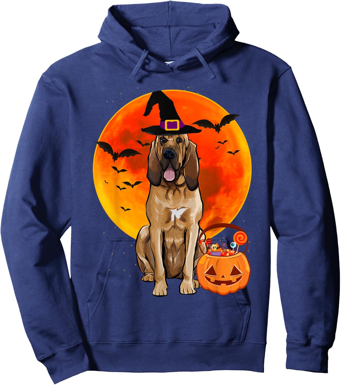 Dog Halloween Bloodhound Jack O Lantern Pumpkin Women Hoodie - Hoodie | Navy