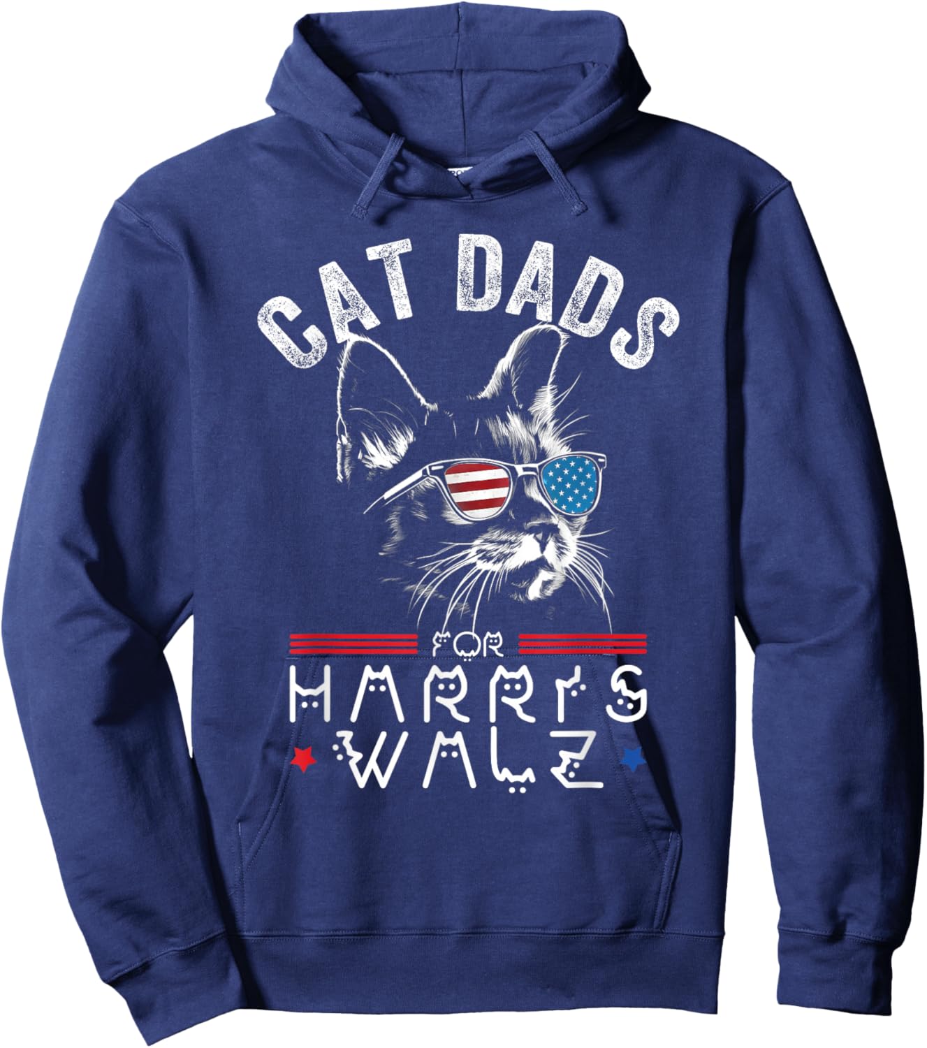 Funny Cat Dads for Harris Waltz 2024 USA Flag Hoodie - Hoodie | Navy