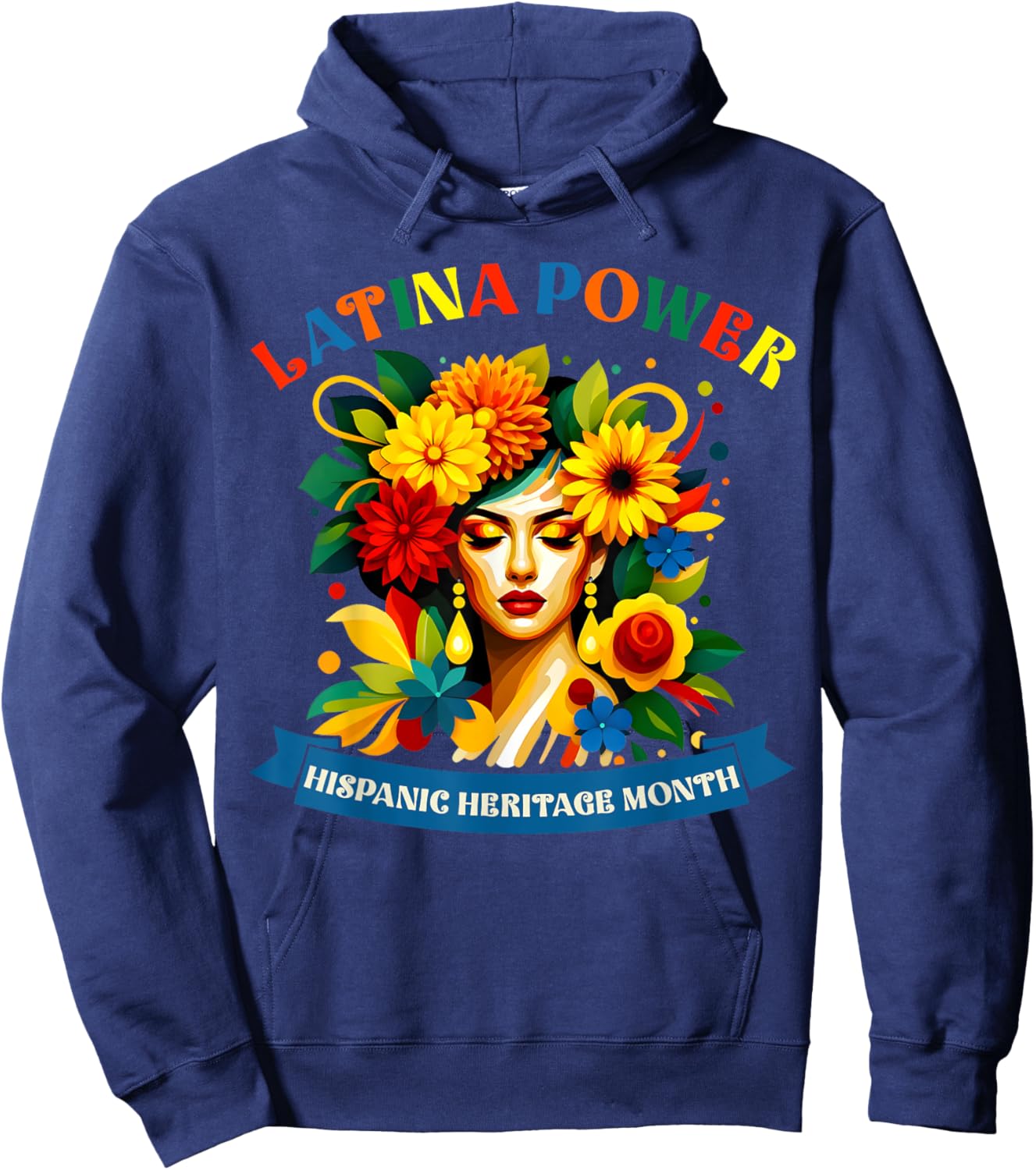 Latina Power Flowers Hispanic Heritage Month Mexican Latin Hoodie - Hoodie | Navy