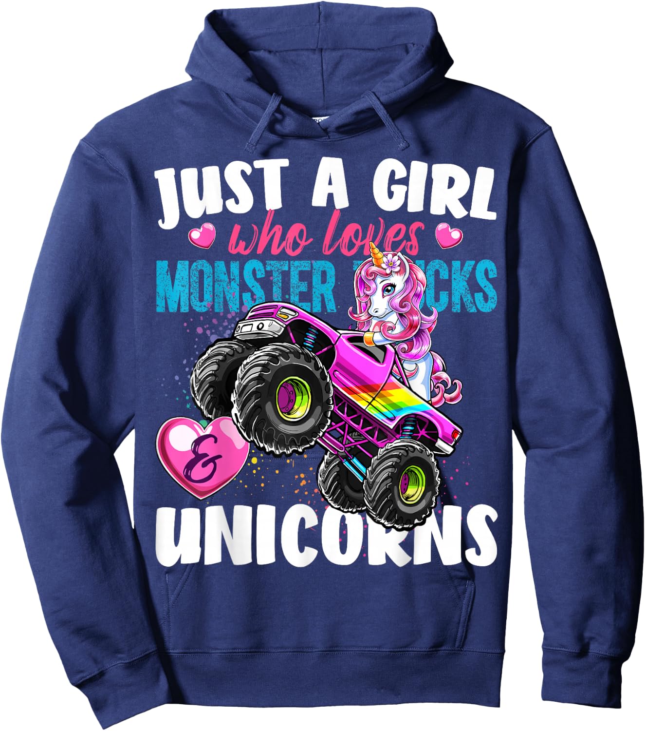 Just a Girl Who Loves Monster Trucks and Unicorns Gift Girls Hoodie - Hoodie | Navy