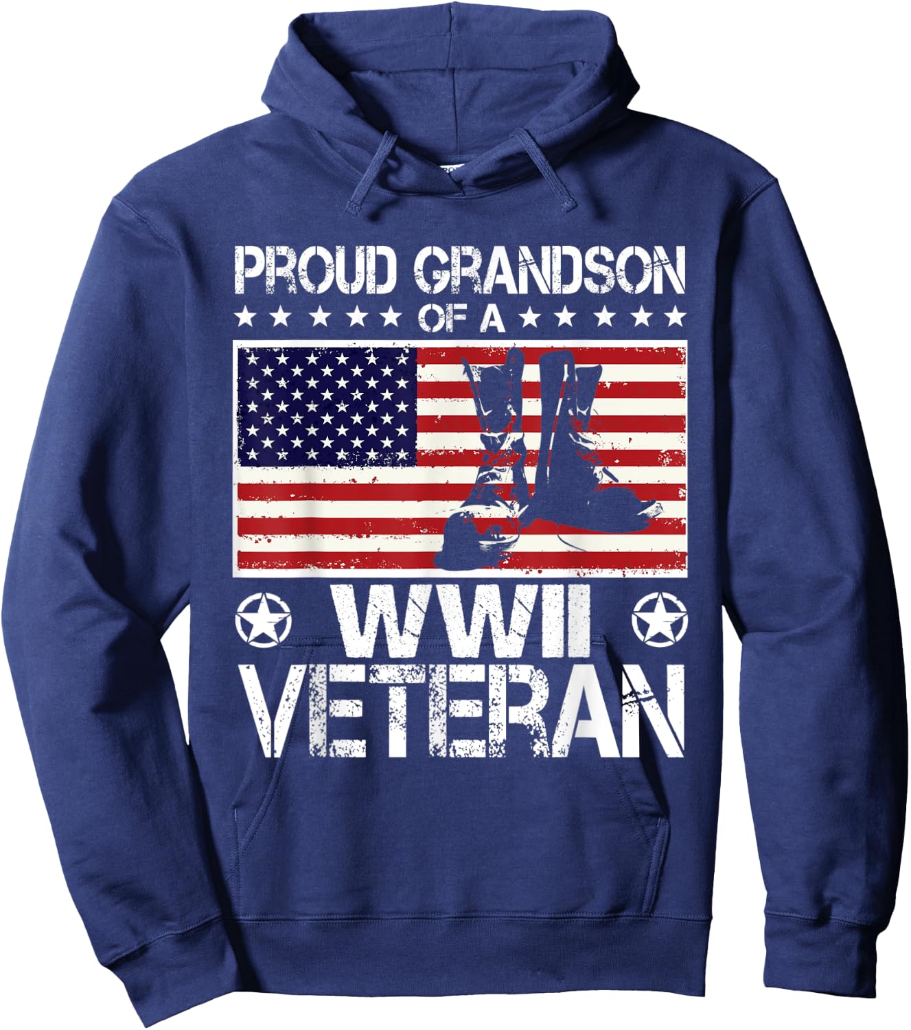 Proud Grandson Of WWII Veteran US Flag Boots Veteran Day Hoodie - Hoodie | Navy