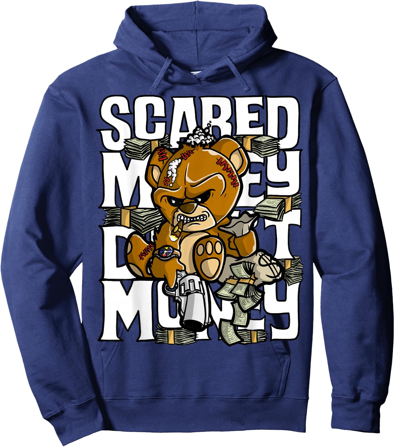 Hustle Graphic Scared Money Dont Make Money Gang Clothing Hoodie - Hoodie | Navy