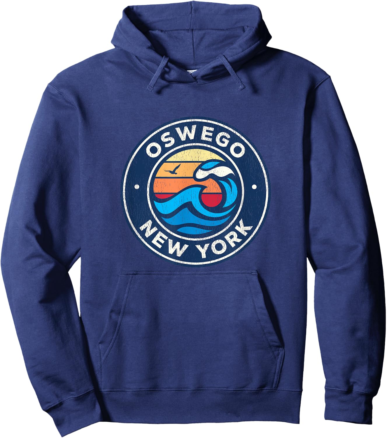 Oswego New York NY Vintage Nautical Waves Design Hoodie - Hoodie | Navy