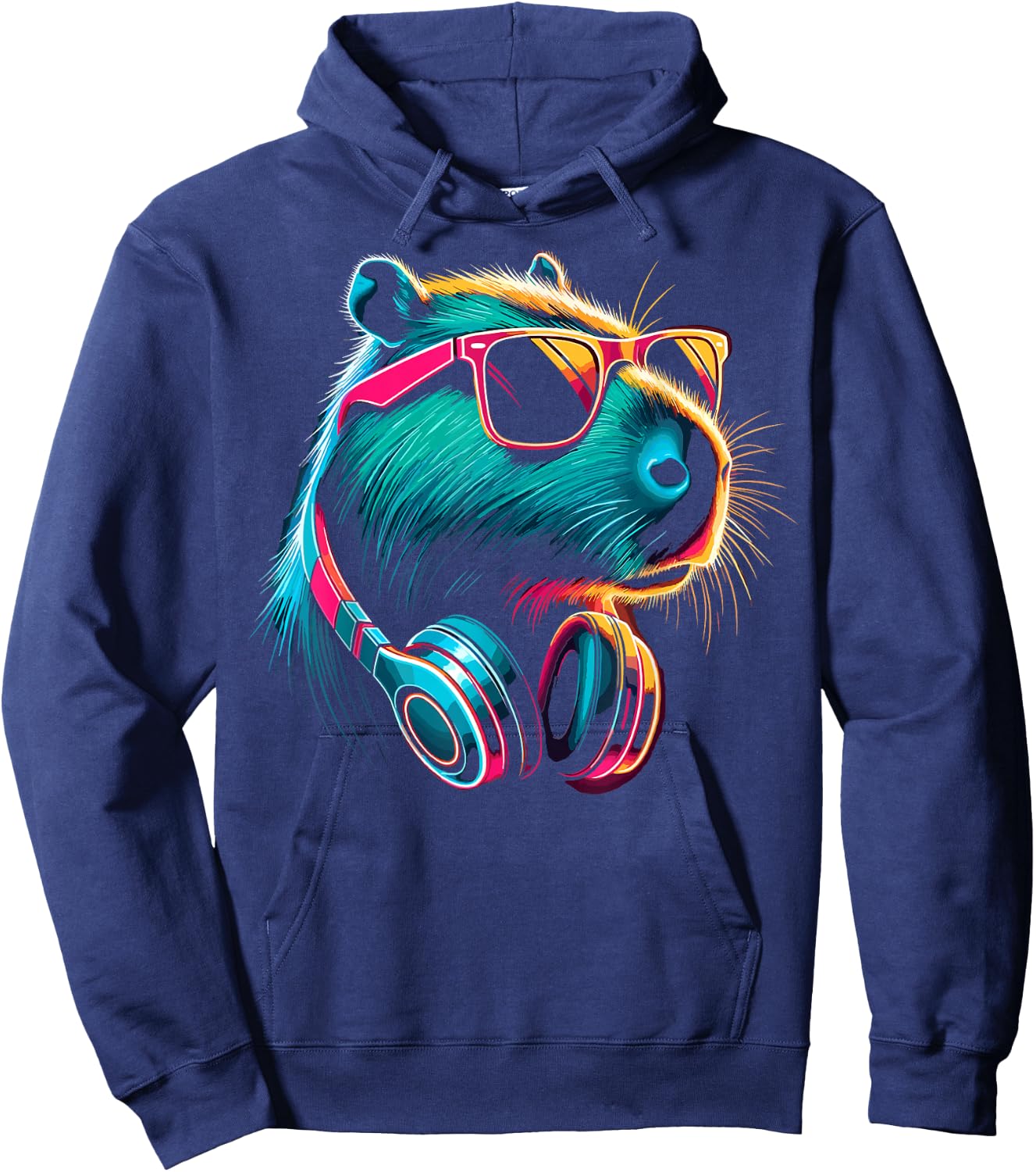 Capybara With Sunglasses And DJ Headphones Hoodie - Hoodie | Navy