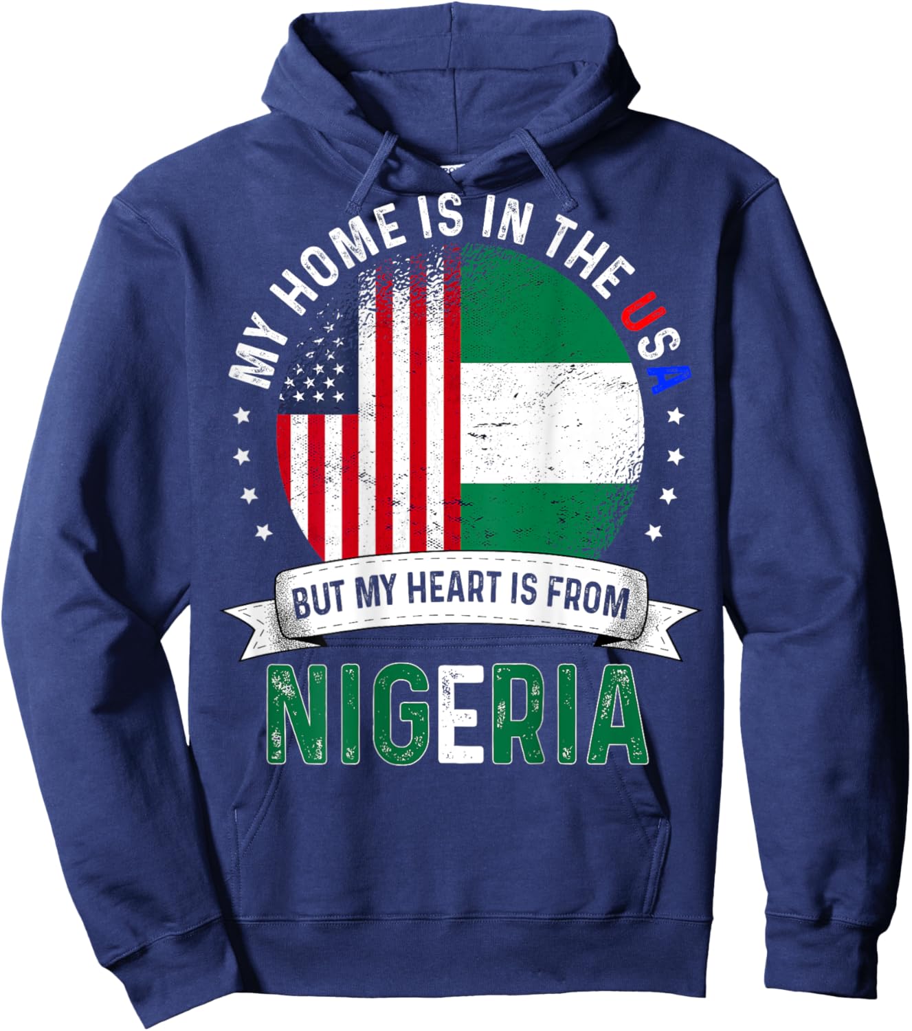 Nigerian American Backprint Heart is from Nigeria Flag Hoodie - Hoodie | Navy