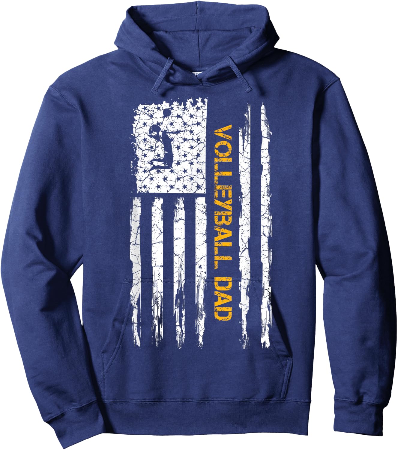 Vintage USA American Flag Proud Volleyball Dad Silhouette Hoodie - Hoodie | Navy
